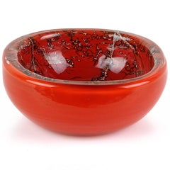Venini Murano Toni Zuccheri Signed Italian Art Glass Coral Orange Copper Bowl