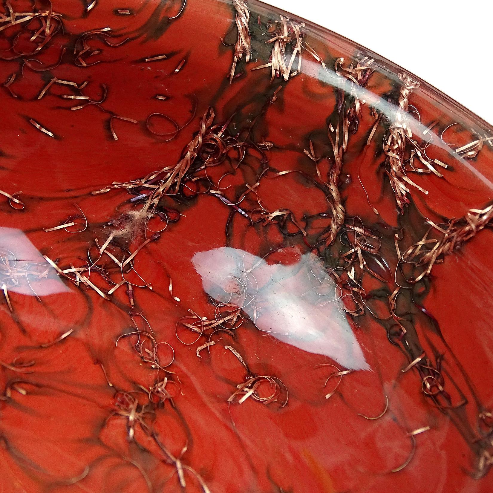 Mid-Century Modern Venini Murano Toni Zuccheri Signed Italian Art Glass Coral Orange Copper Bowl