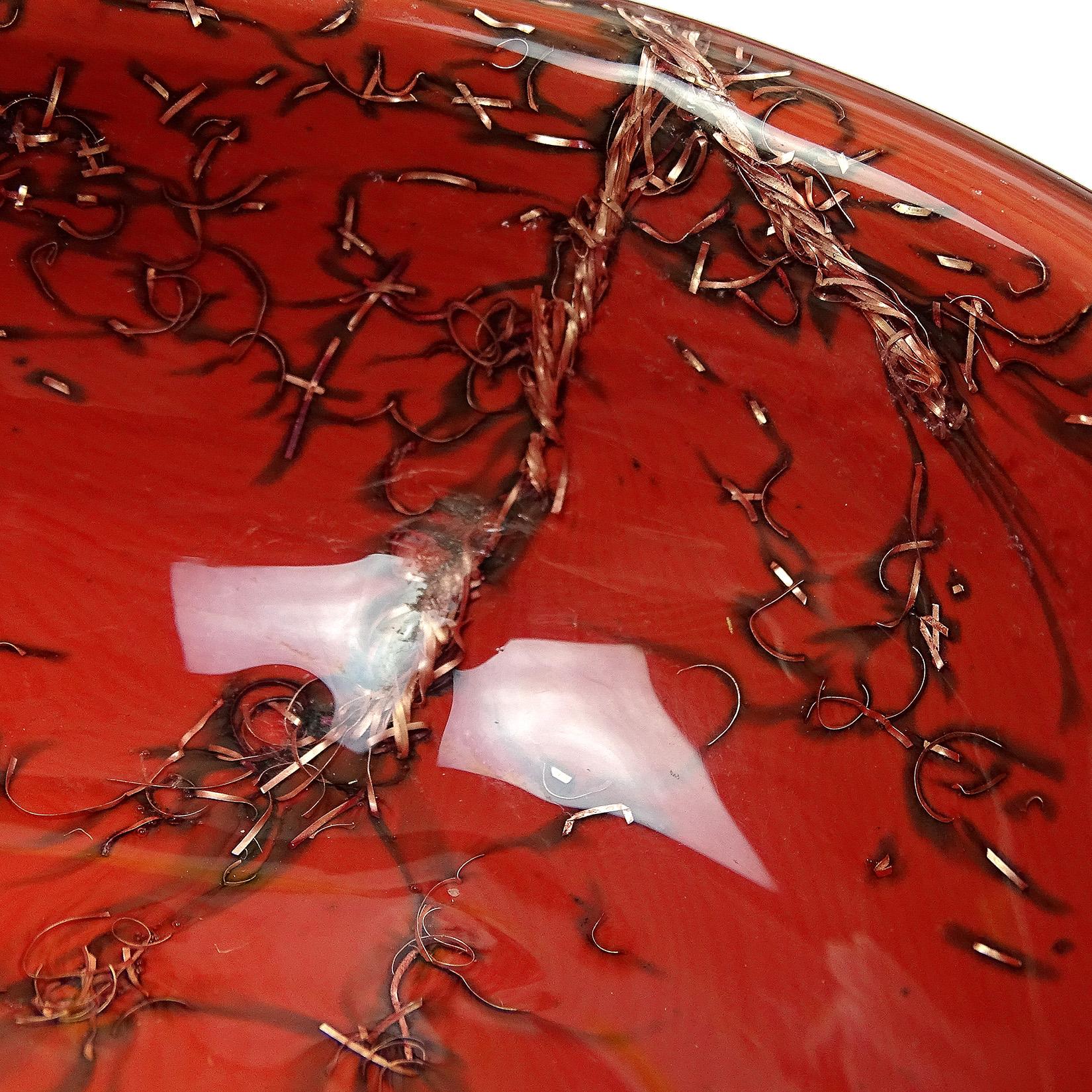Hand-Crafted Venini Murano Toni Zuccheri Signed Italian Art Glass Coral Orange Copper Bowl