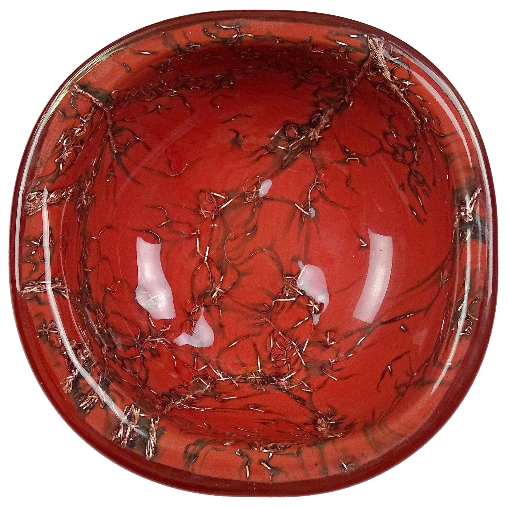 Venini Murano Toni Zuccheri Signed Italian Art Glass Coral Orange Copper Bowl