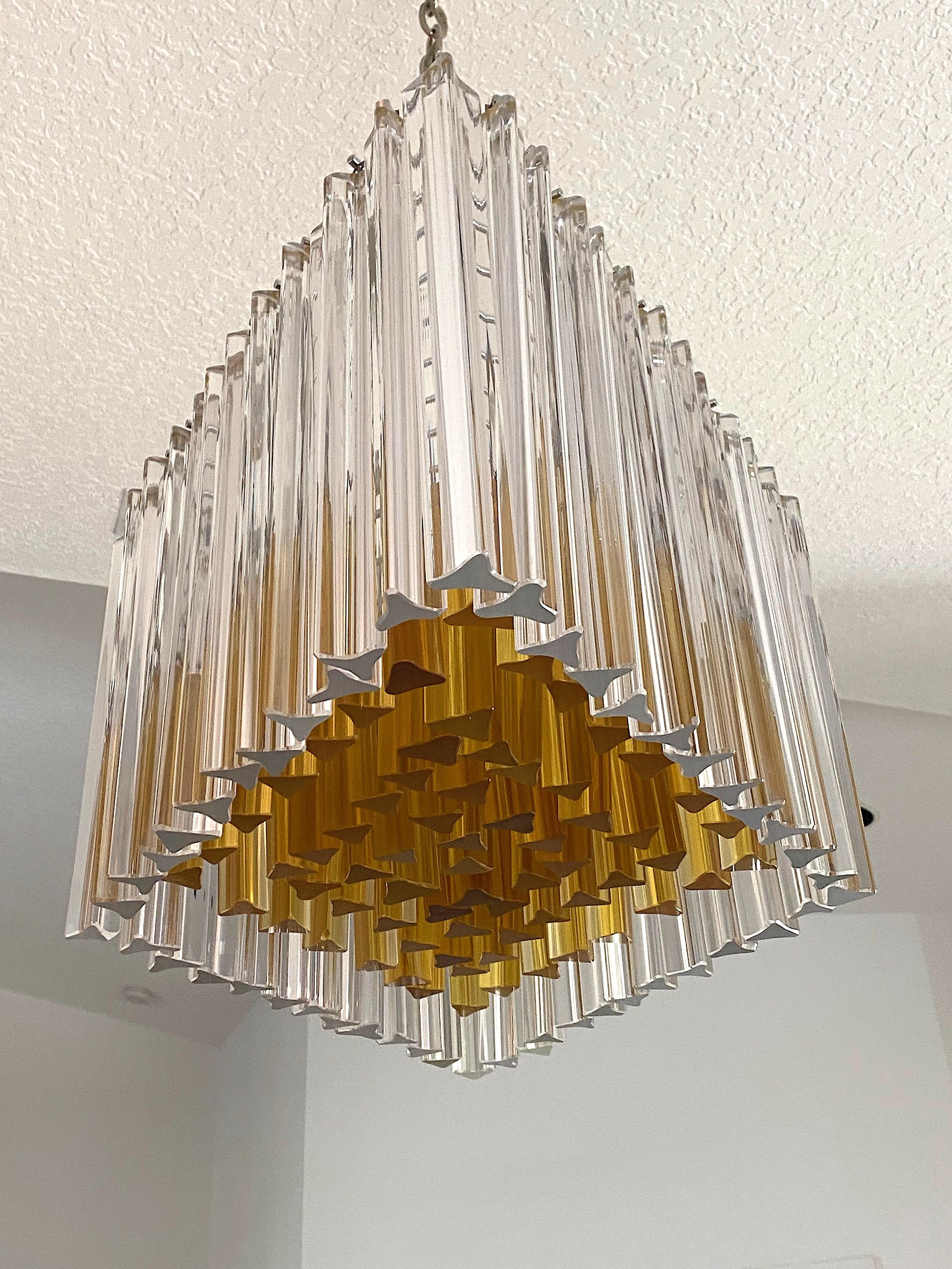 Venini Murano Trilobi Romboidal Chandelier in Clear and Amber  For Sale 4
