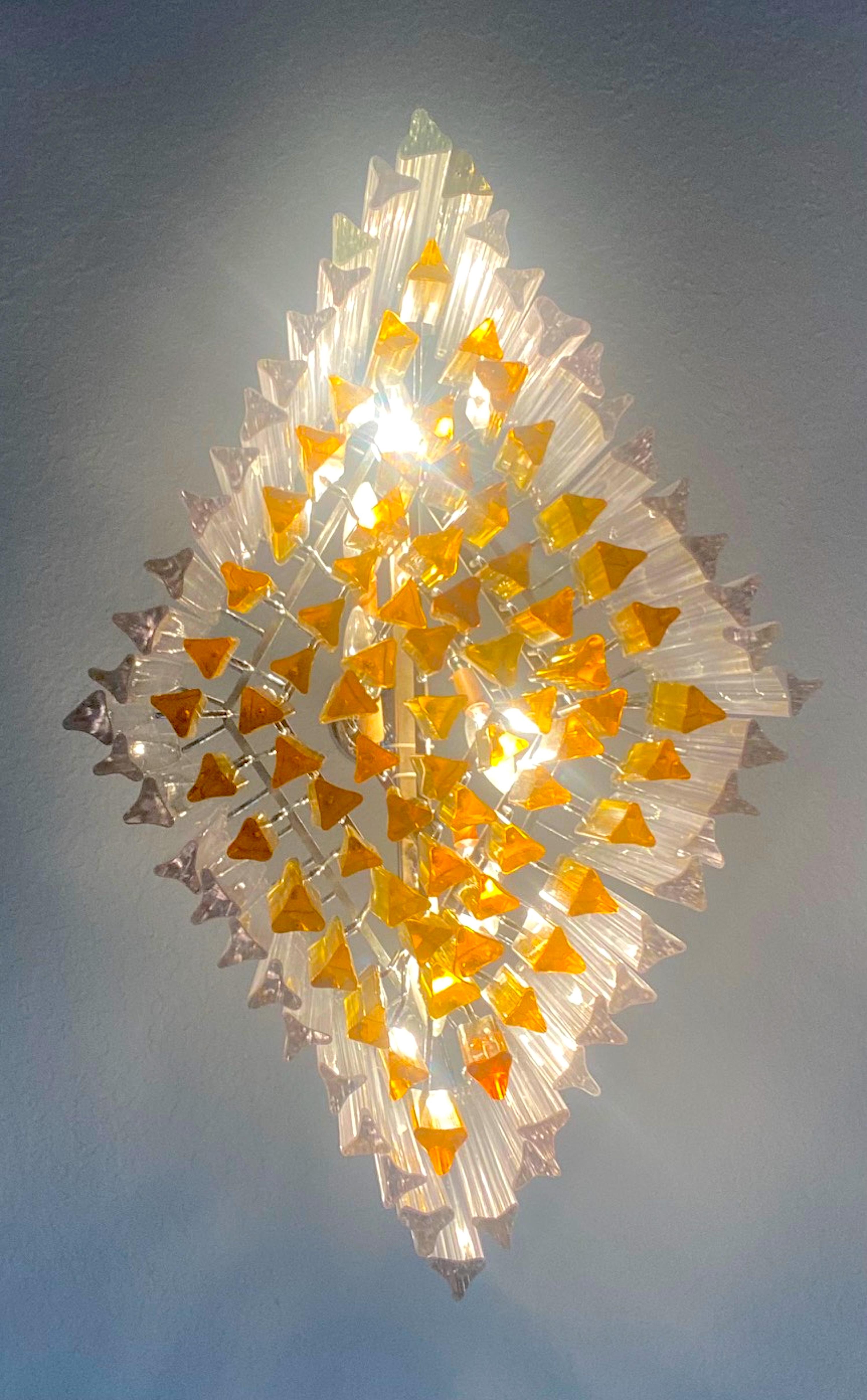 Venini Murano Trilobi Romboidal Chandelier in Clear and Amber  For Sale 8
