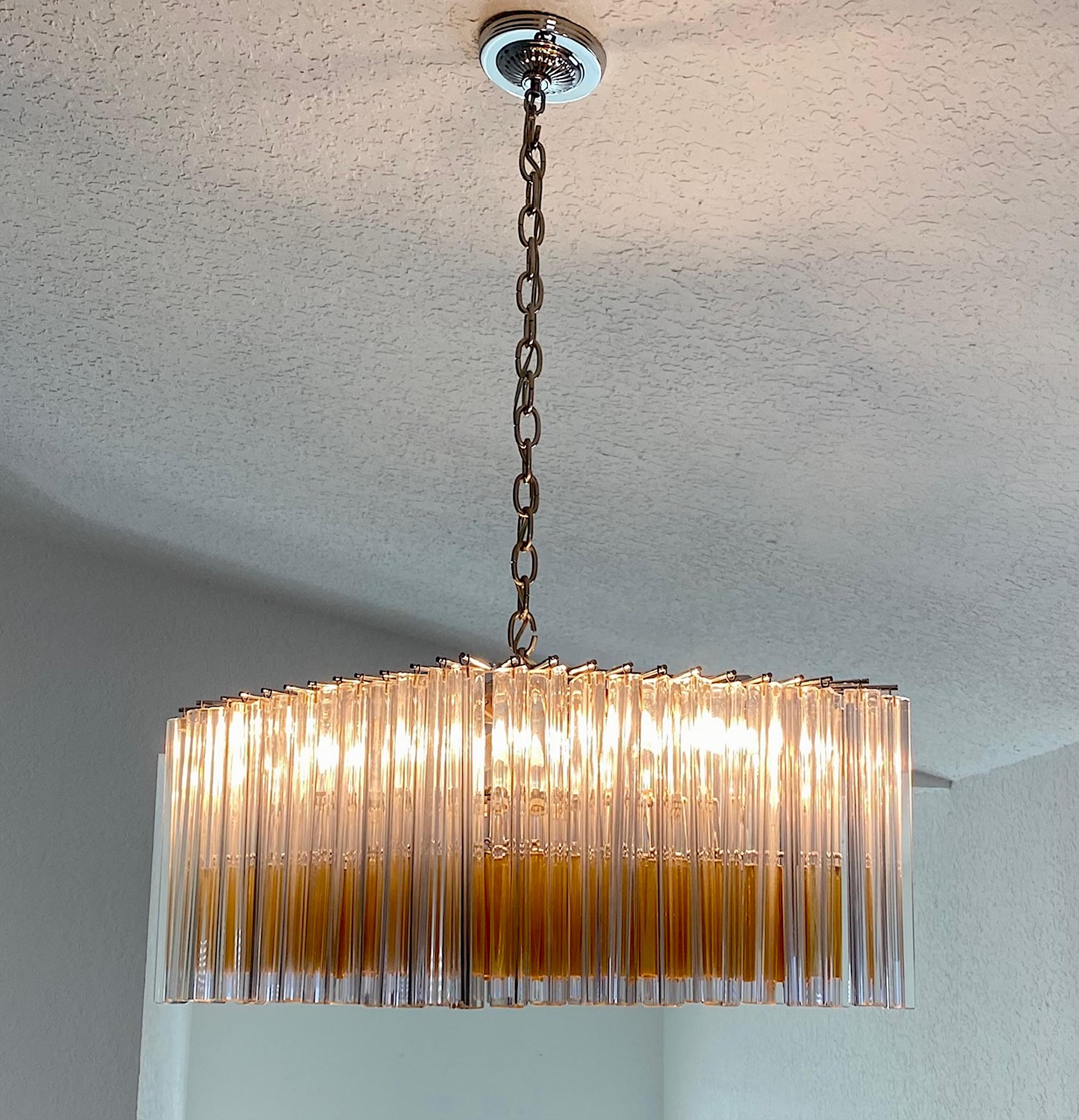 Venini Murano Trilobi Romboidal Chandelier in Clear and Amber  For Sale 11