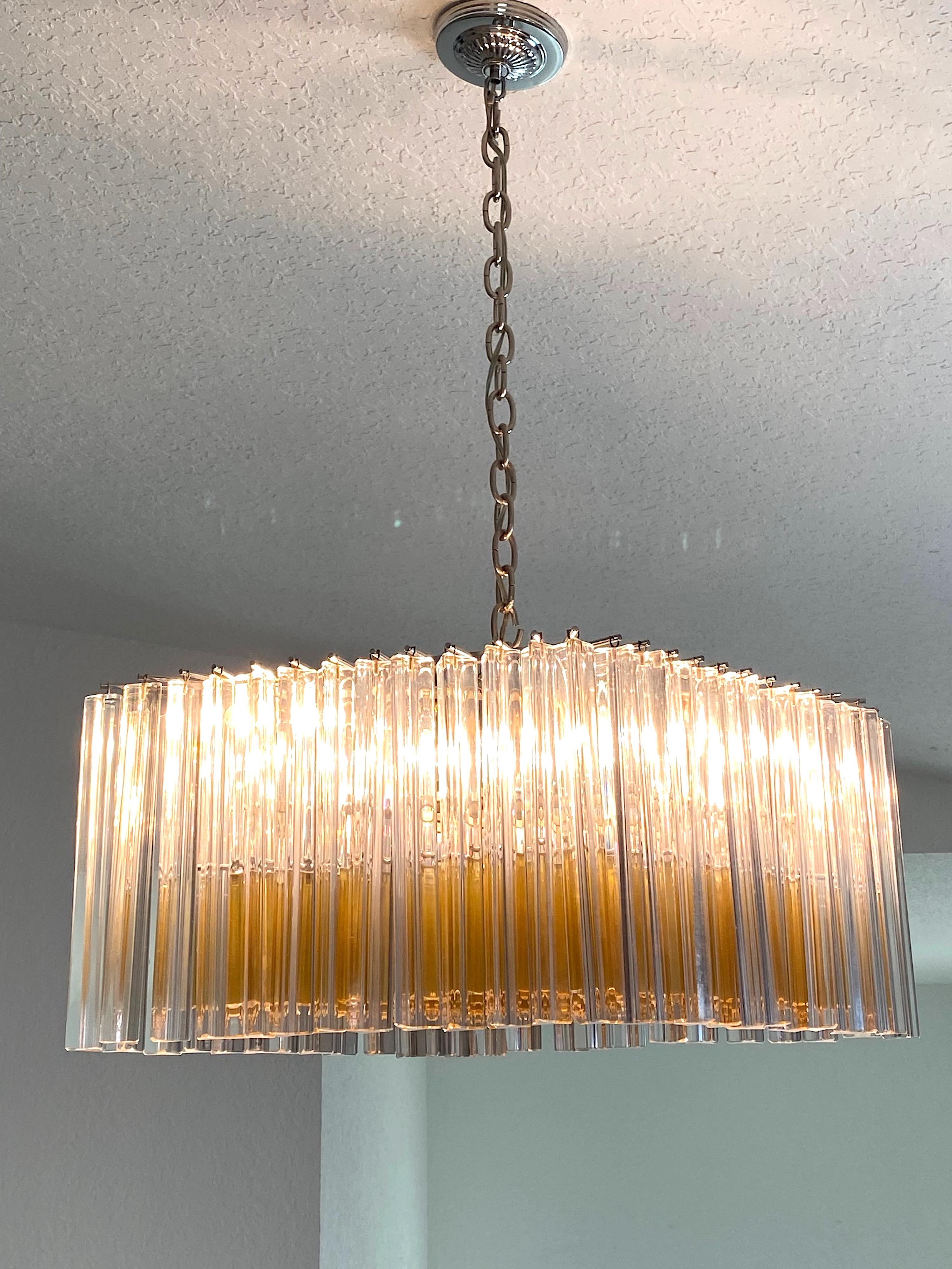 Mid-Century Modern Venini Murano Trilobi Romboidal Chandelier in Clear and Amber  For Sale