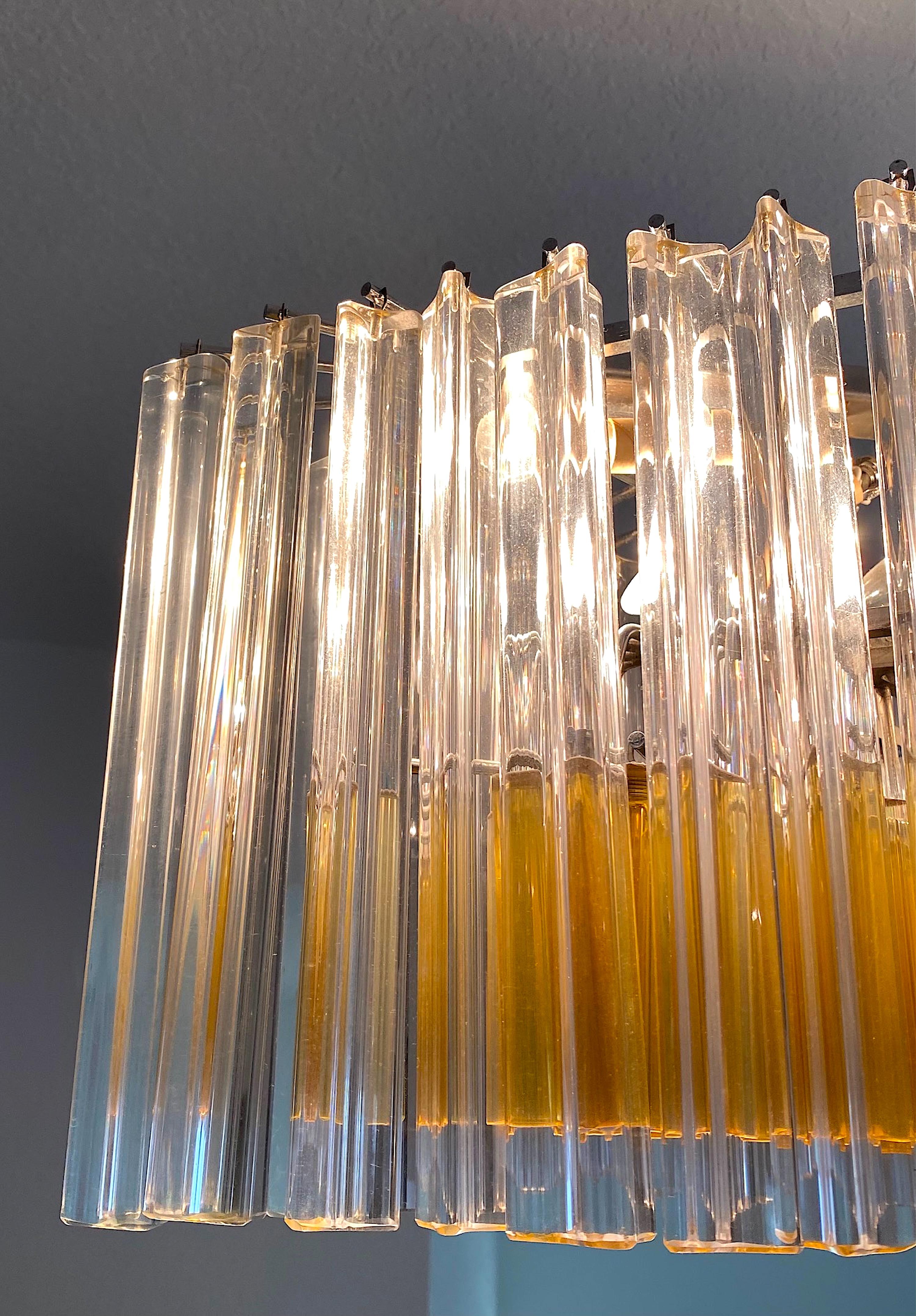 Venini Murano Trilobi Romboidal Chandelier in Clear and Amber  In Good Condition For Sale In New York, NY