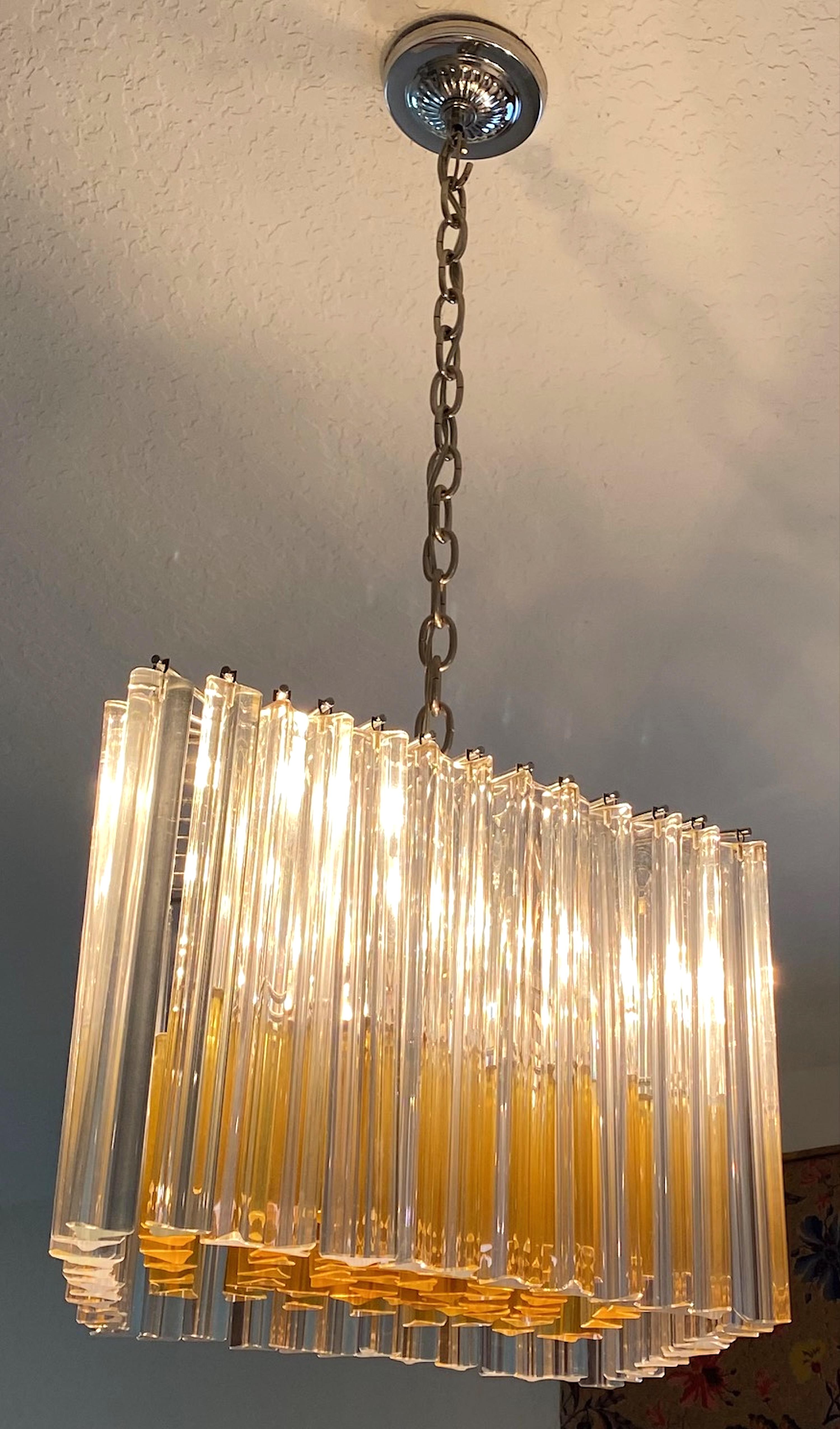 Metal Venini Murano Trilobi Romboidal Chandelier in Clear and Amber  For Sale
