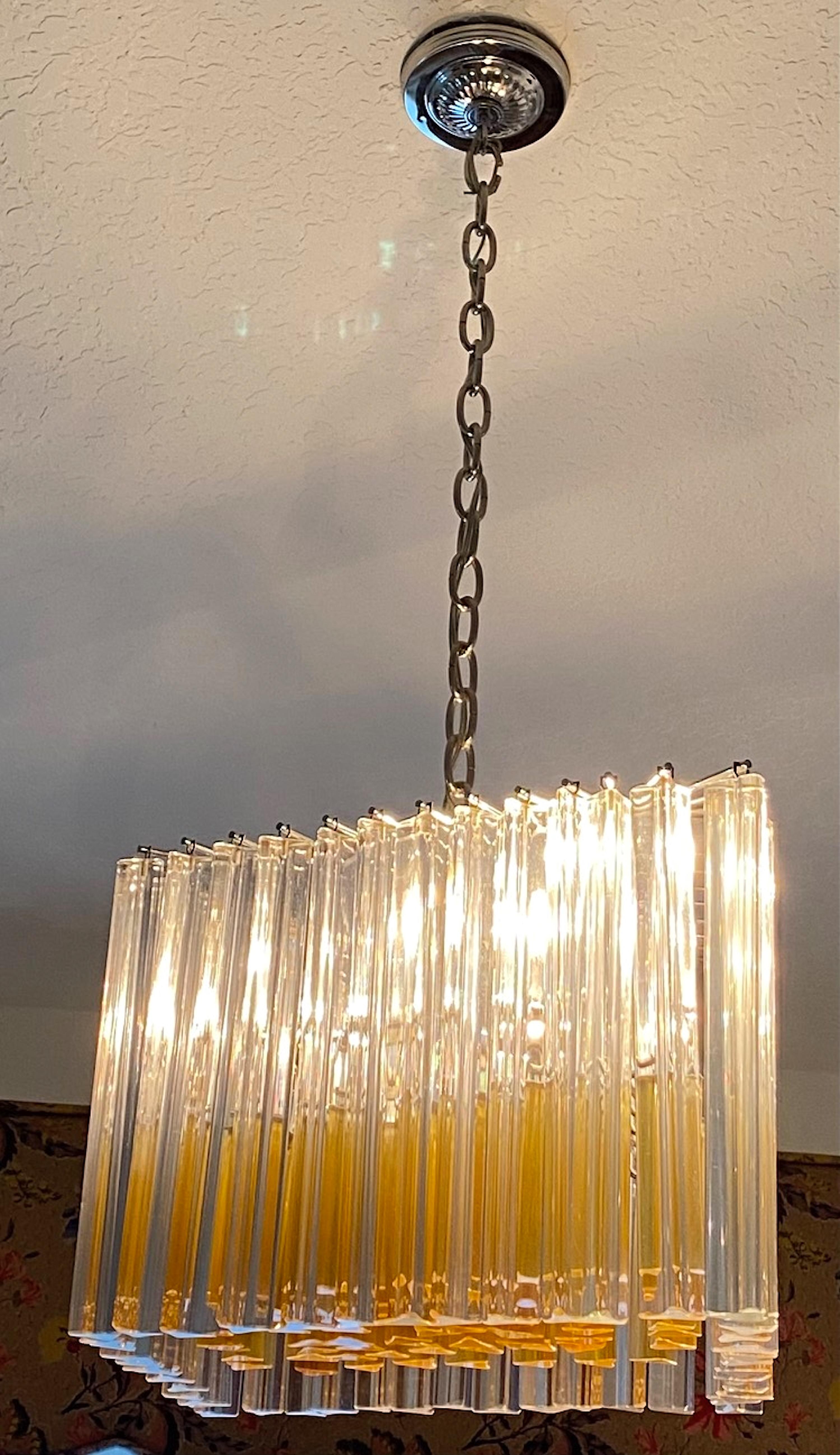 Venini Murano Trilobi Romboidal Chandelier in Clear and Amber  For Sale 1