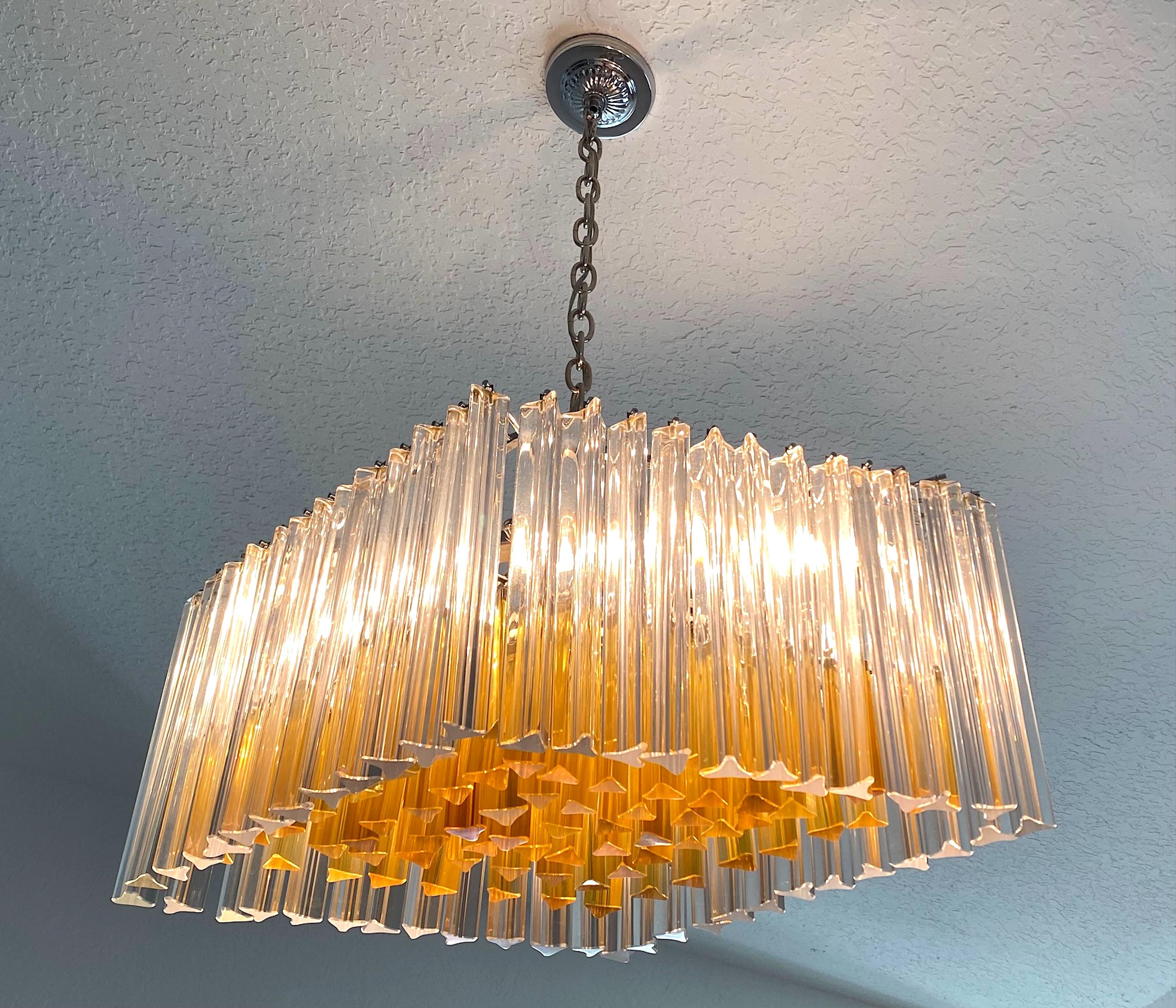 Venini Murano Trilobi Romboidal Chandelier in Clear and Amber  For Sale 2