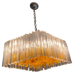 Venini Murano Trilobi Romboidal Chandelier in Clear and Amber 