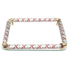 Venini Murano Twisted Red Caned Rope Glass Tray with Brass Mid-Century Modern