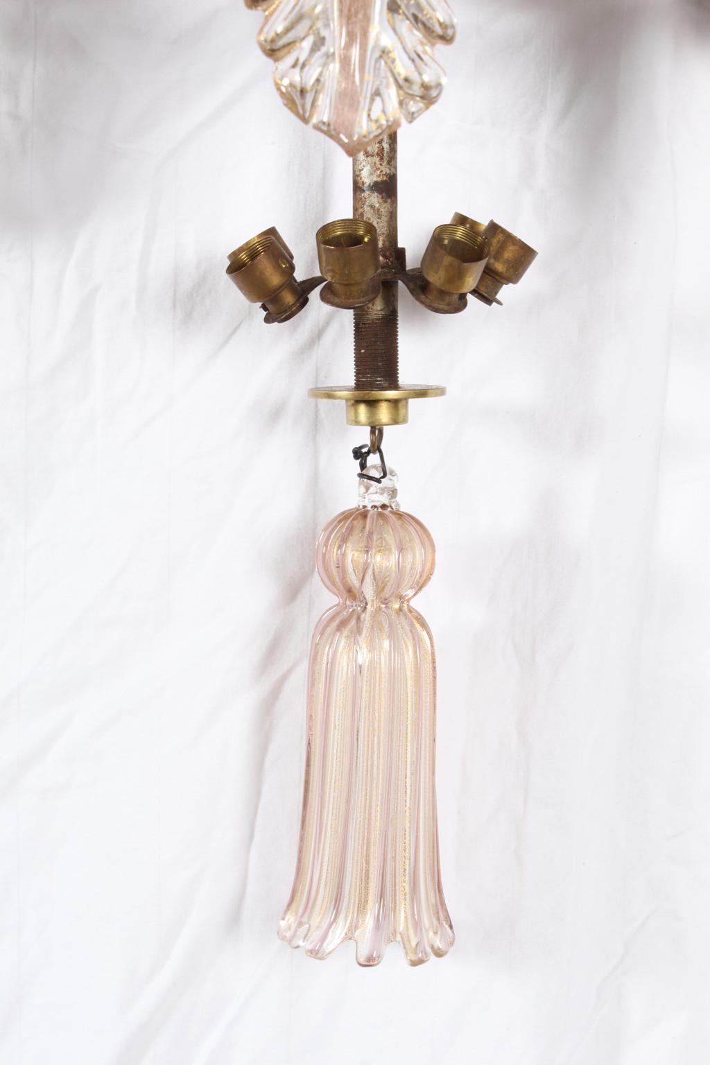 Mid-Century Modern Venini or Murano Wall Mounted Chandelier For Sale