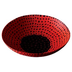 Venini Murrine Opache Plate in Red with Black Details by Carlo Scarpa