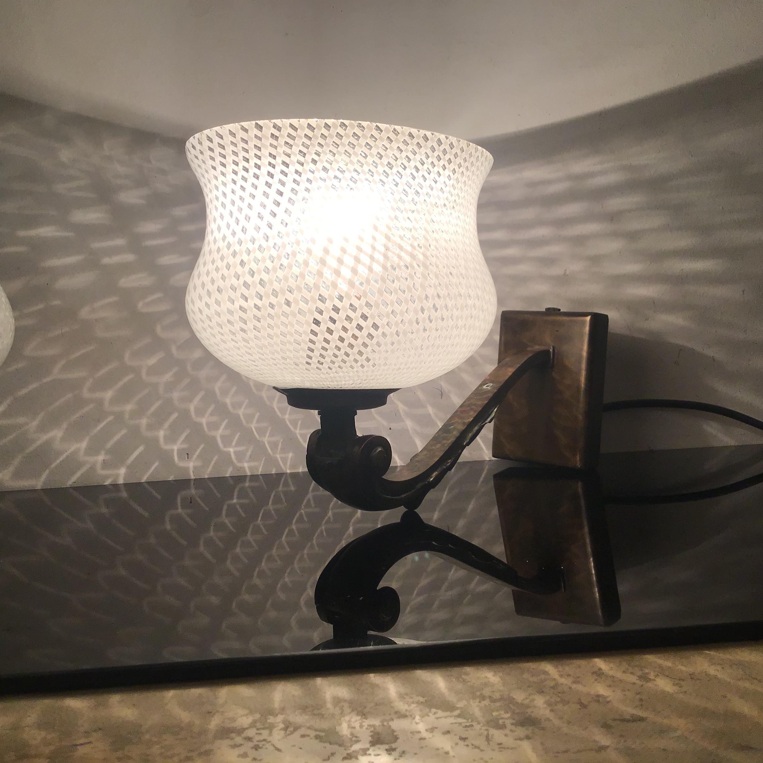 VENINI N 8 Sconces Glass Filigree Brass 1930 Italy For Sale 9