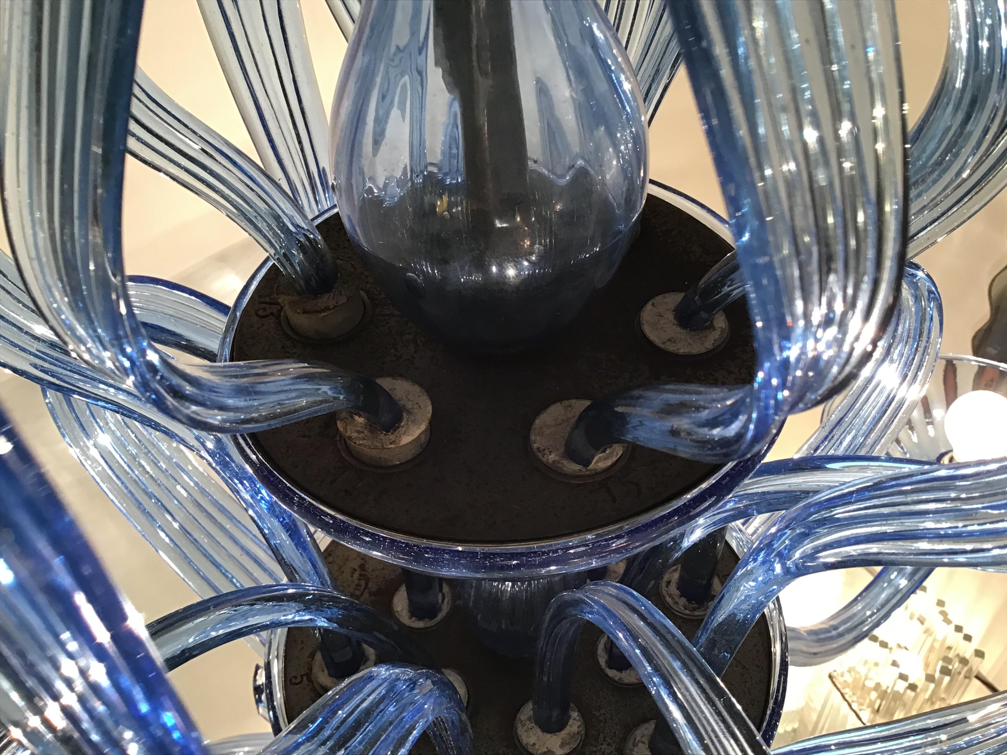 Venini “Napoleone Martinuzzi” Chandelier Blu Murano Glass Iron, 1926, Italy 4