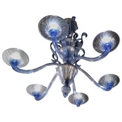 Lustre "Napoleone Martinuzzi" de Venini en verre de Murano Blu Iron:: 1926:: Italie