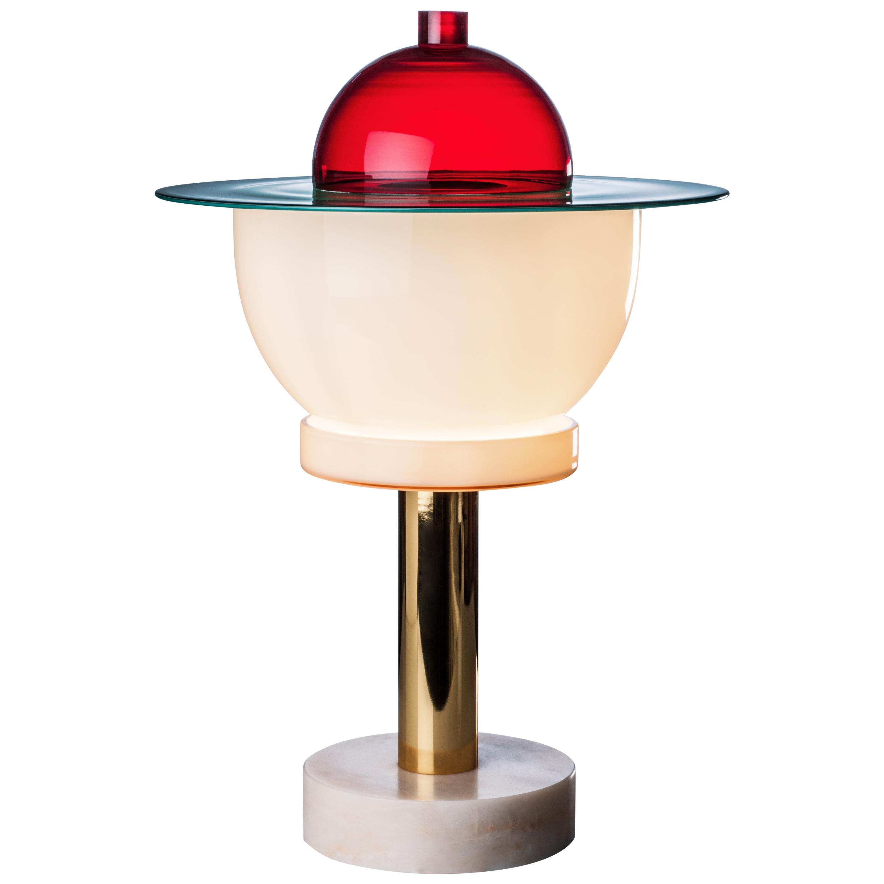 Venini Nopuram Table Lamp in Red by Ettore Sottsass