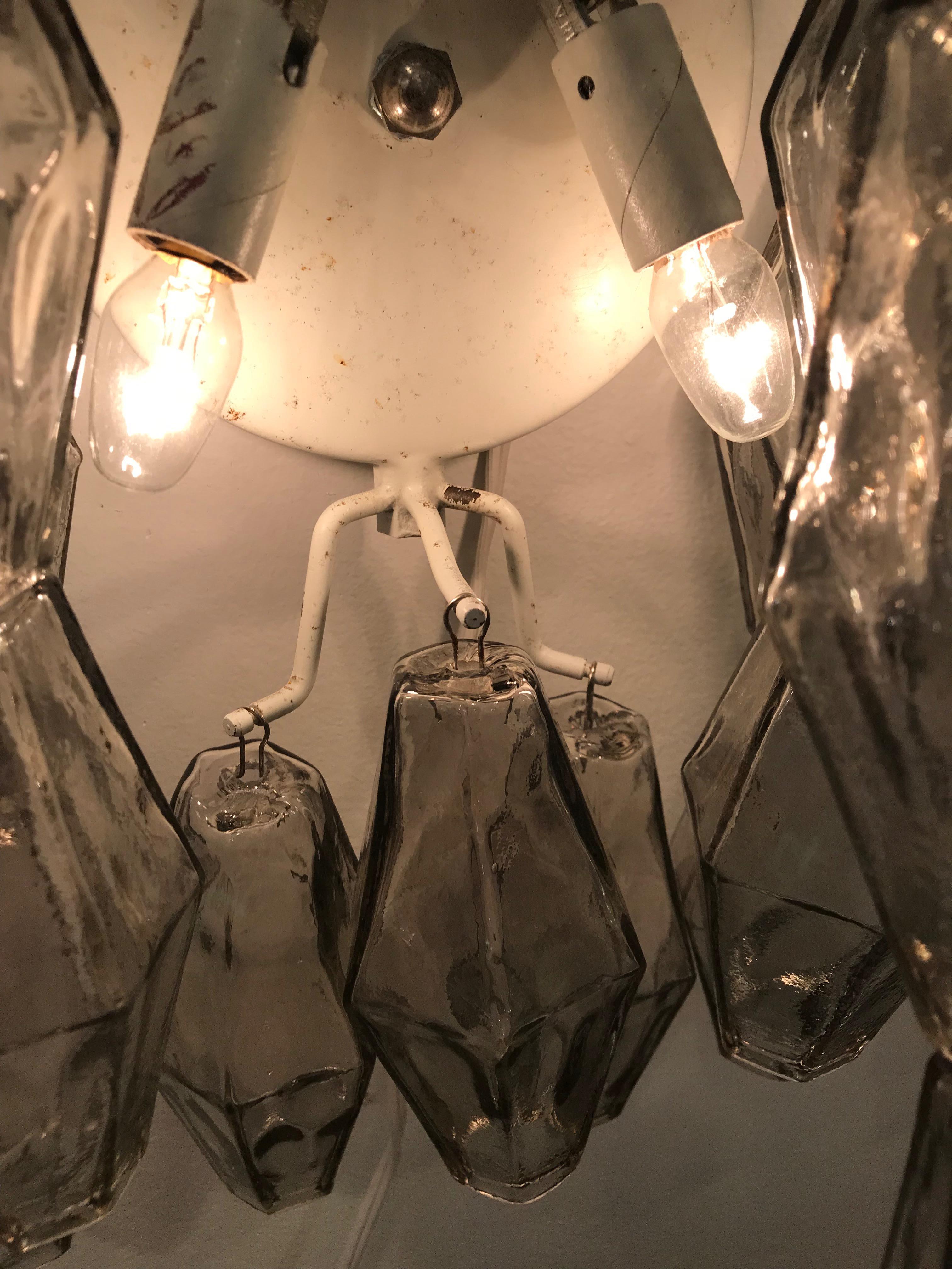 Metal Venini Grey Glass Poliedri / Polyhedral Sconce by Tobia Scarpa