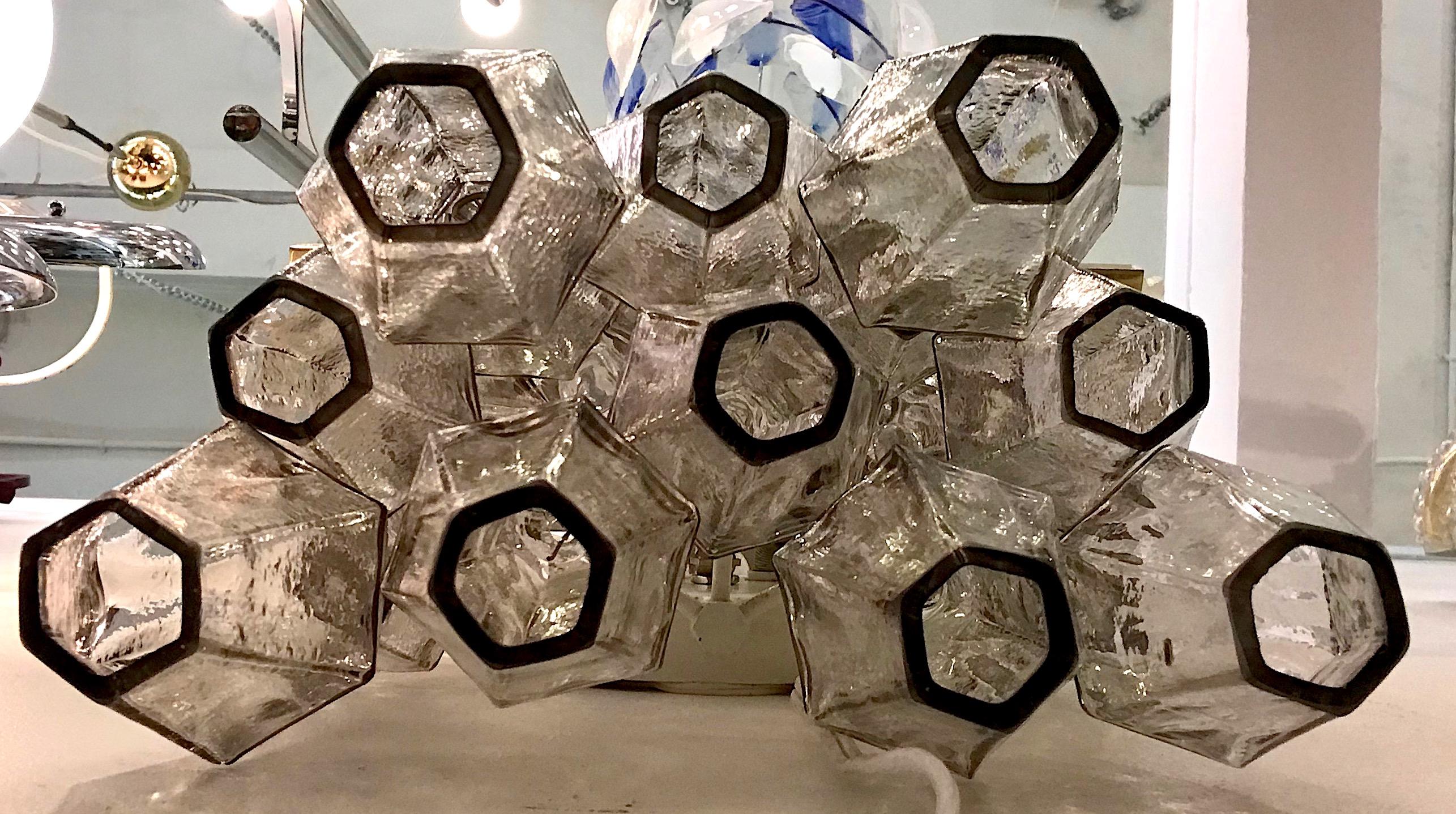 Venini Grey Glass Poliedri / Polyhedral Sconce by Tobia Scarpa 2