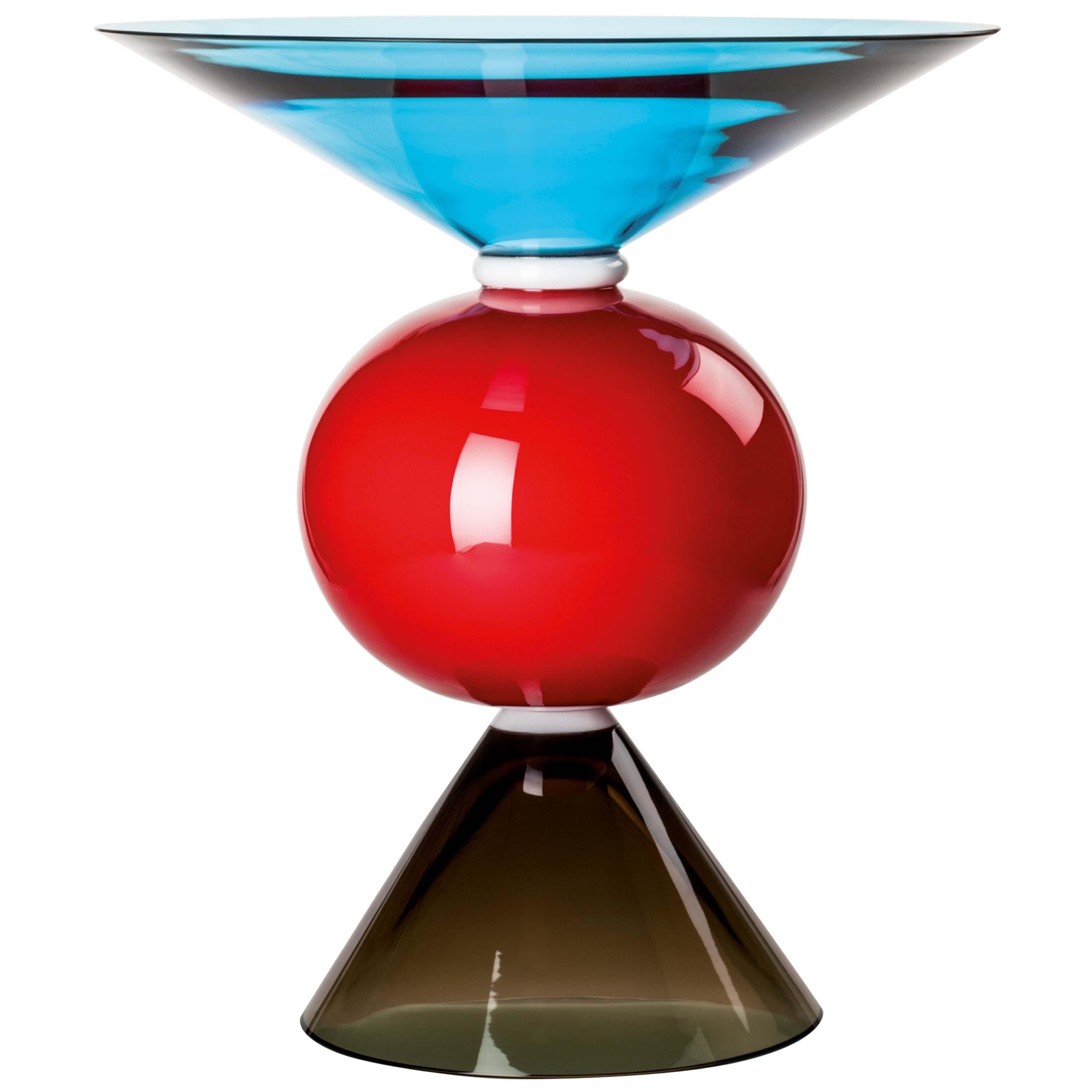 Venini Oman-Vase in Grau, Rot und Aquamarin von Ettore Sottsass