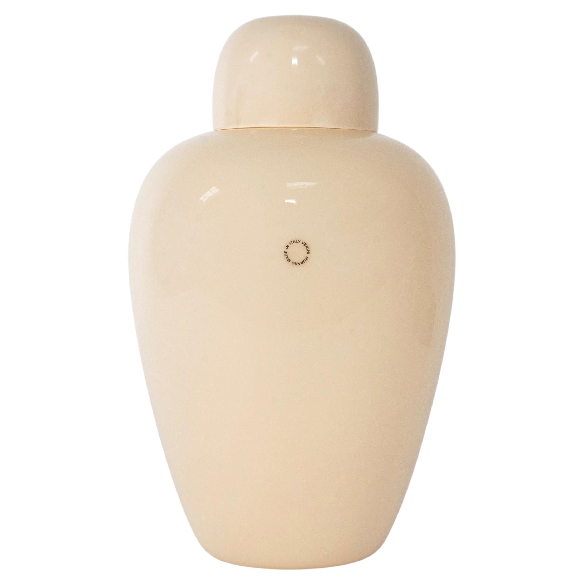 VENINI Opachi Ivory Murano Glass Vase by Tobia Scarpa, Signed 2002, Italy