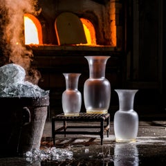 Venini Opalino 706.22 Medium Gold Leaf/Crystal - Murano Glass Vase - Damiani