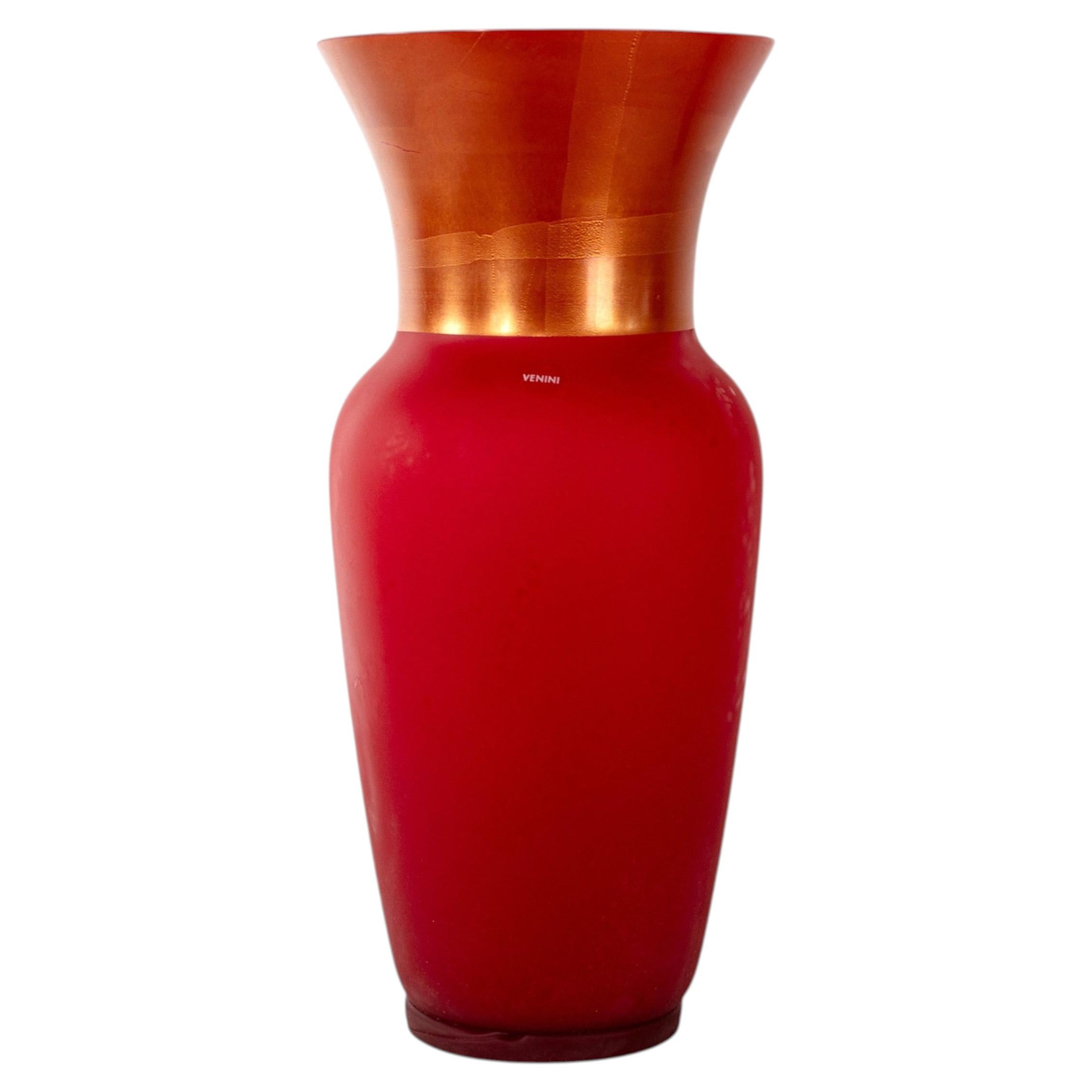 VENINI Opalino 90th vase Red, Gold and White Glass, 2010 Limited Edition 237/399