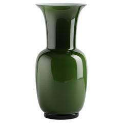 Venini Opalino Large Apple Green Milk White Inside Glass Vase