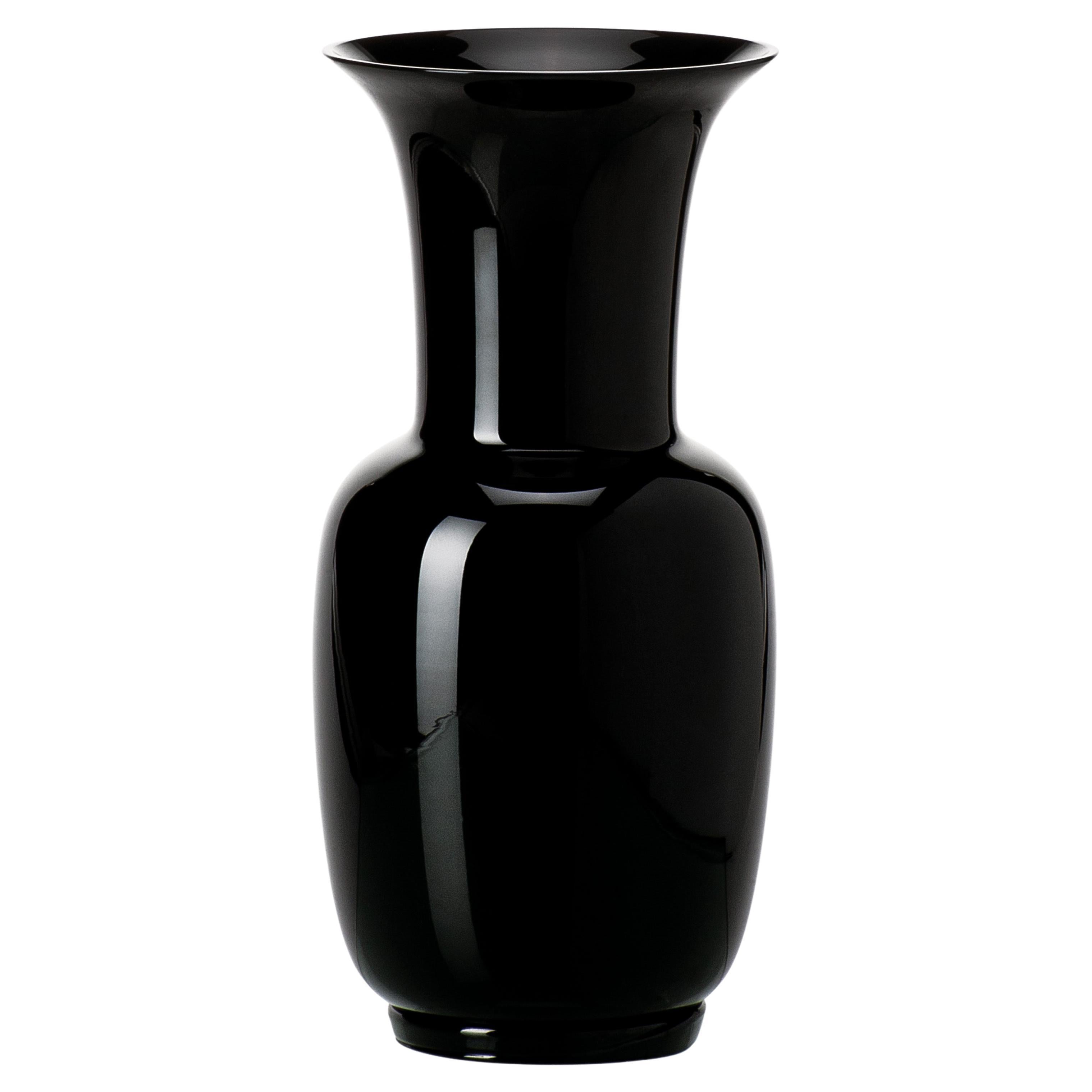 Venini Opalino Grand vase en verre noir intérieur en vente