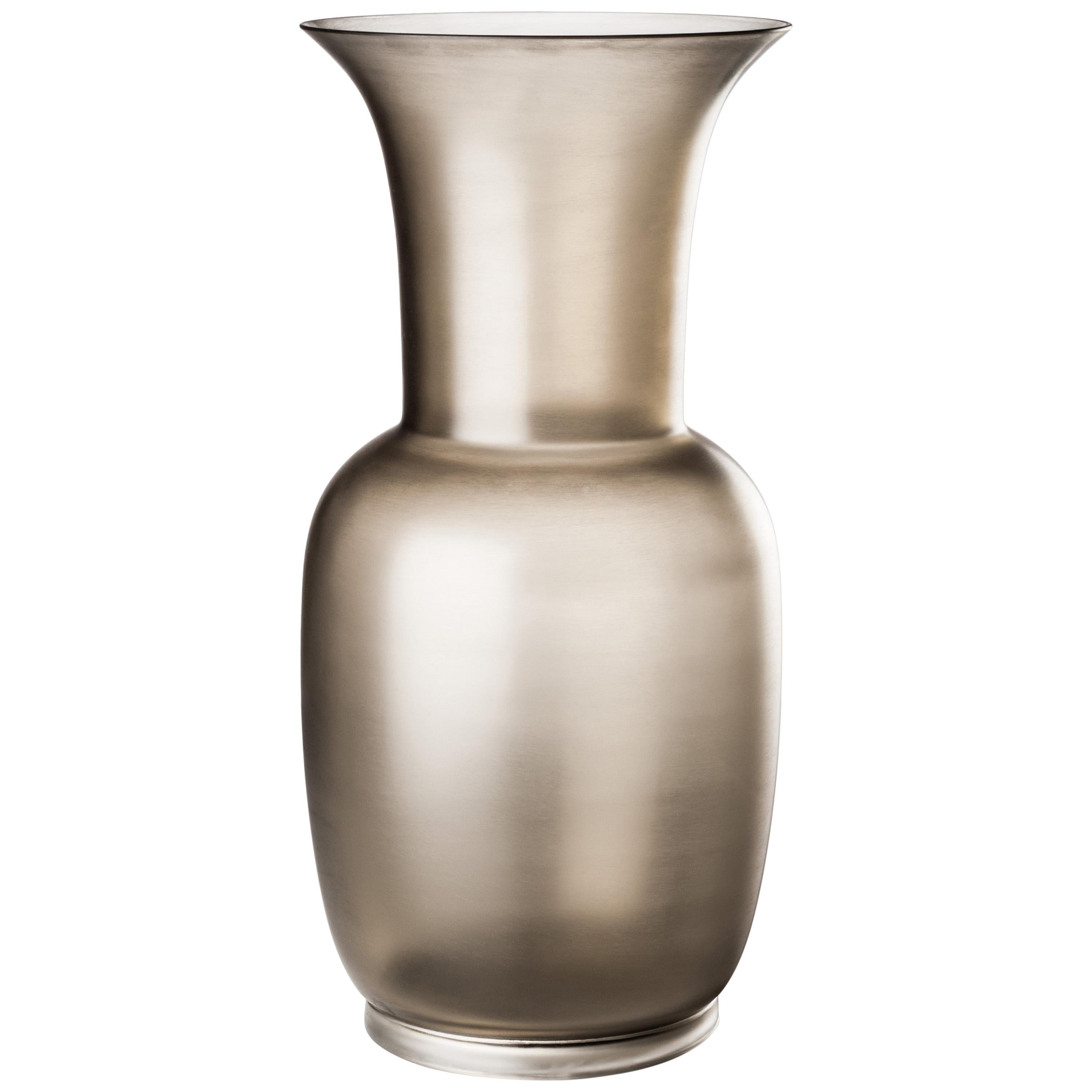 Venini Satin-Vase aus großem Glas in Grau  im Angebot