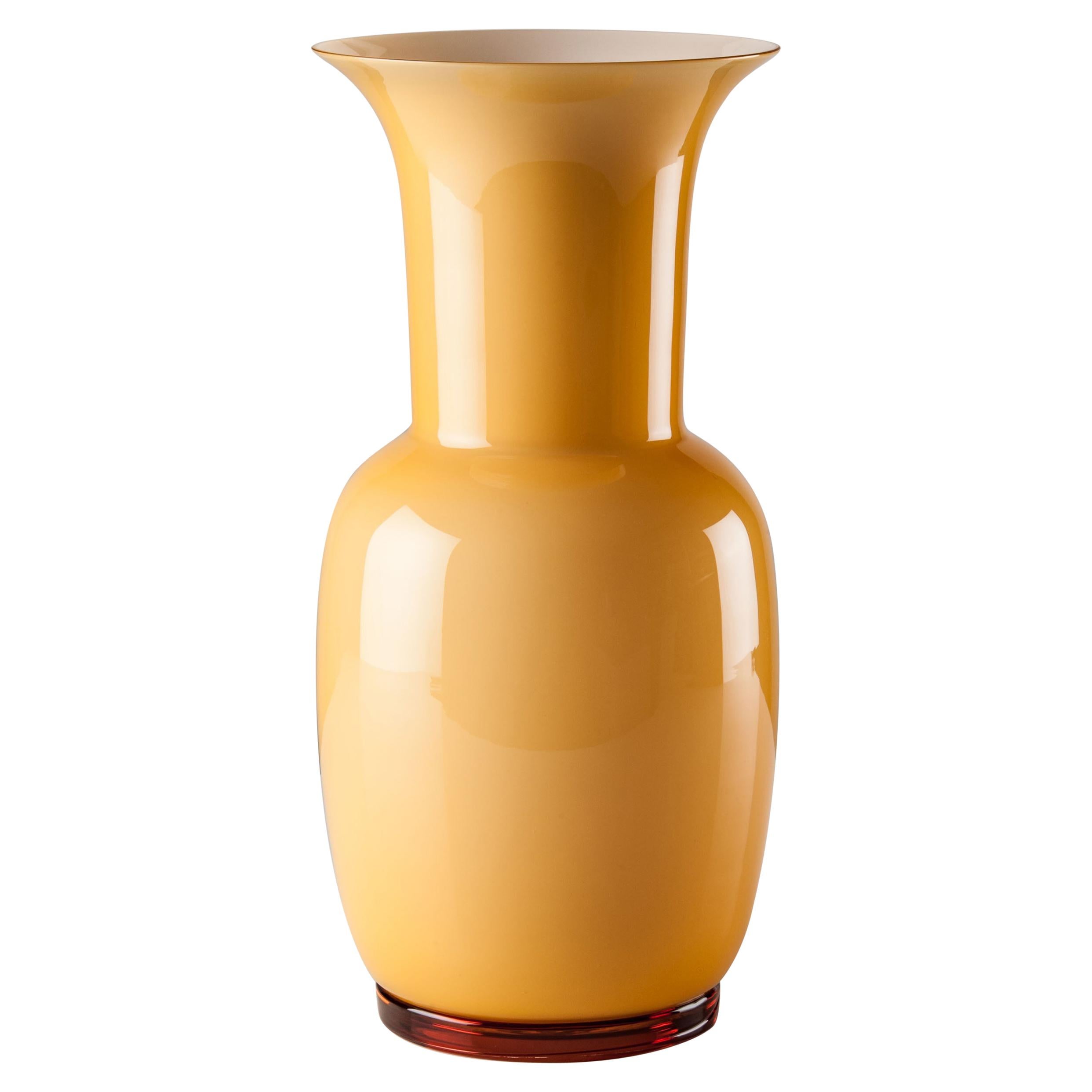 Venini Opalino, große Vase aus bernsteinfarbenem Muranoglas
