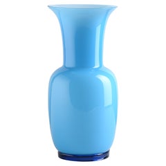 Venini Opalino Small Vase in Acquamarine Milk White Inside Murano Glass