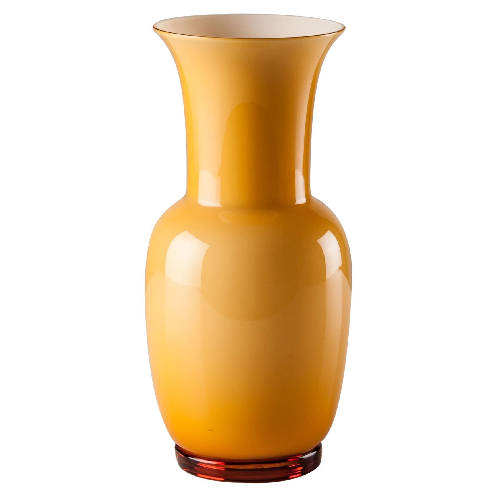 Venini Opalino Small Vase in Amber Milk White Inside Murano Glass