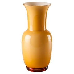 Venini Opalino Small Vase in Amber Milk White Inside Murano Glass