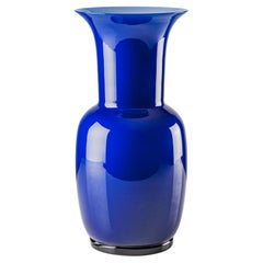 Venini Opalino Small Vase in Sapphire Milk White Inside Murano Glass
