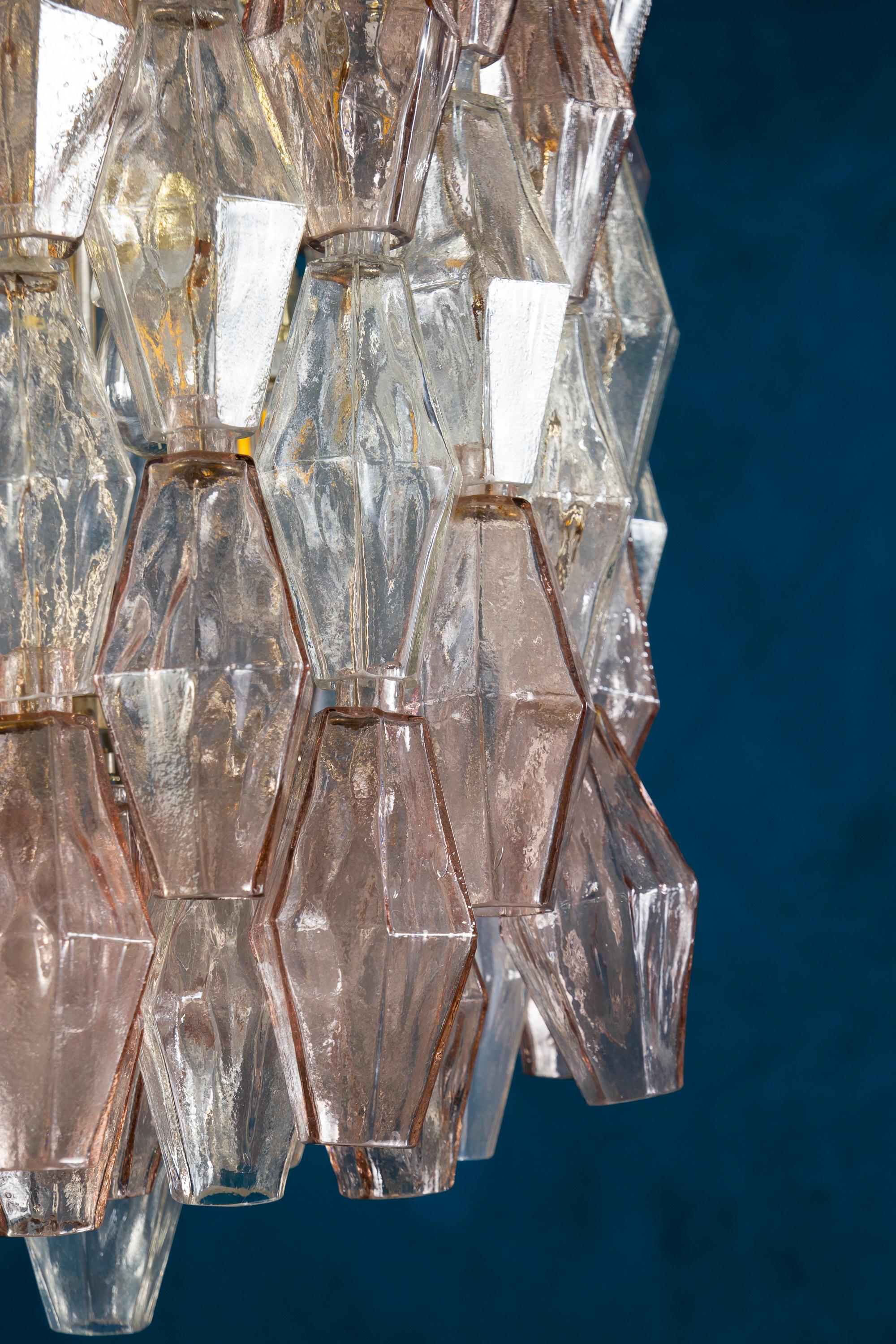 Venini Original Pink and Ice Poliedri Chandelier by Carlo Scarpa, 1955 In Excellent Condition For Sale In Rome, IT