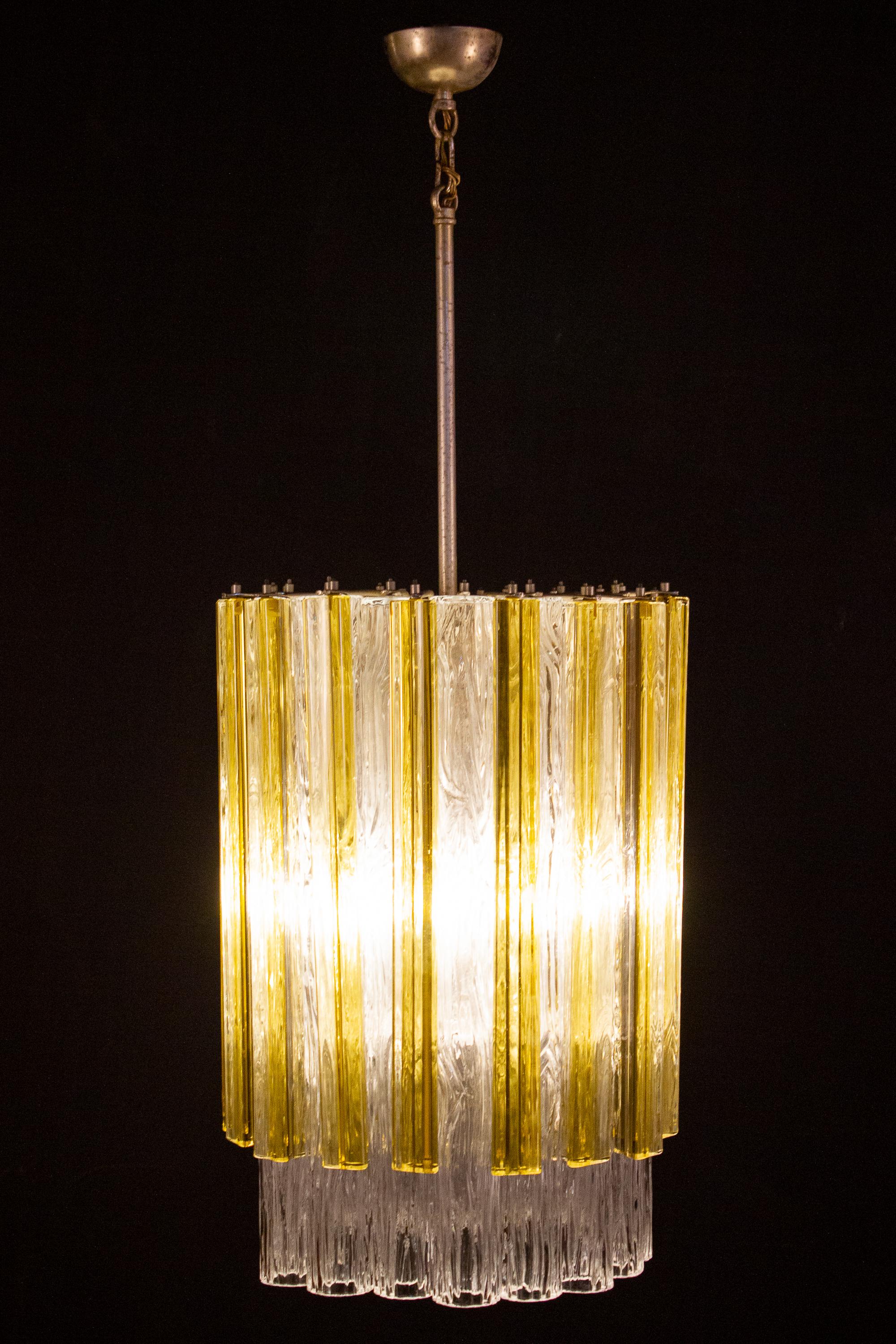 Stunning Italian Mid-Century Modern chandelier by Venini with long Ice color handblown 