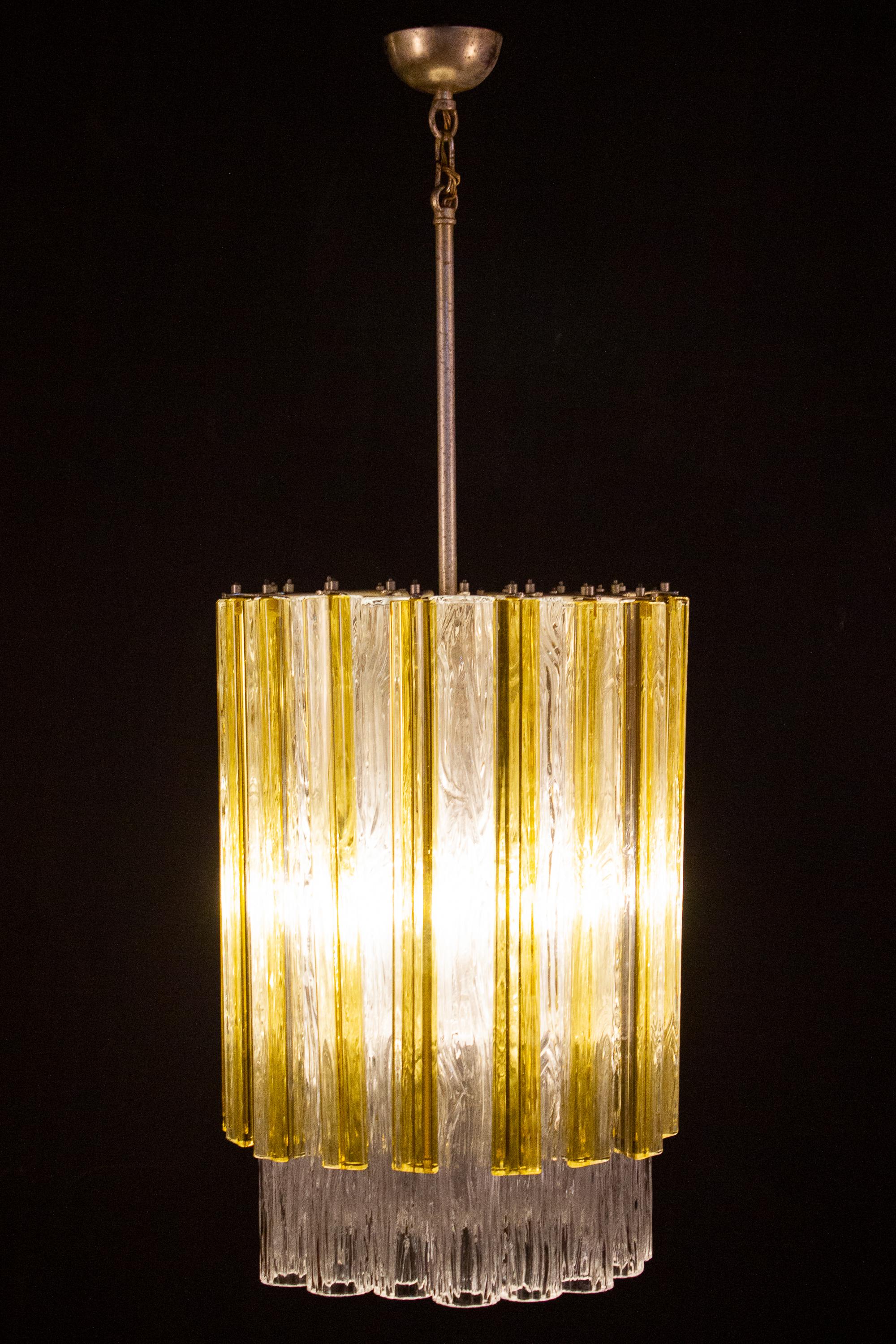 Stunning Italian Mid-Century Modern chandelier by Venini with long Ice color hand blown 
