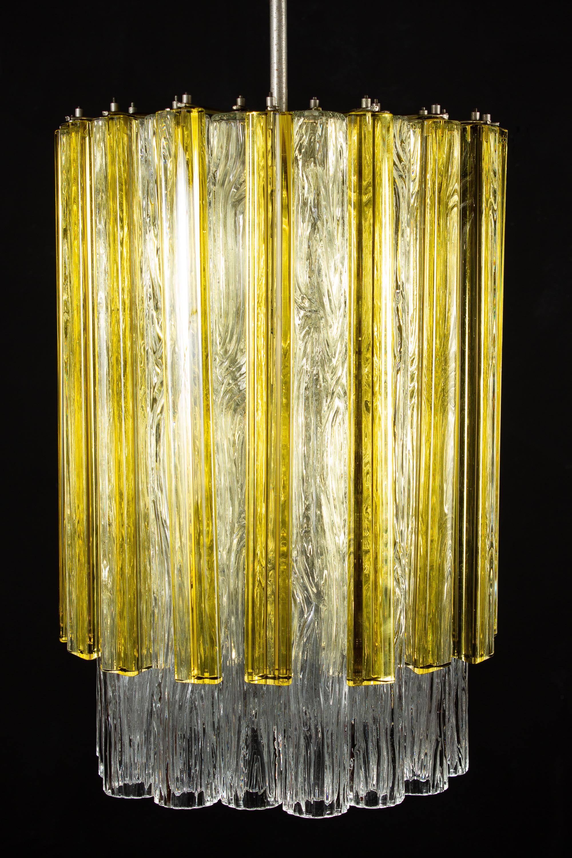 Blown Glass Venini Original Tronchi and Gold Triedi Chandelier or Lantern,  Murano 1960 For Sale