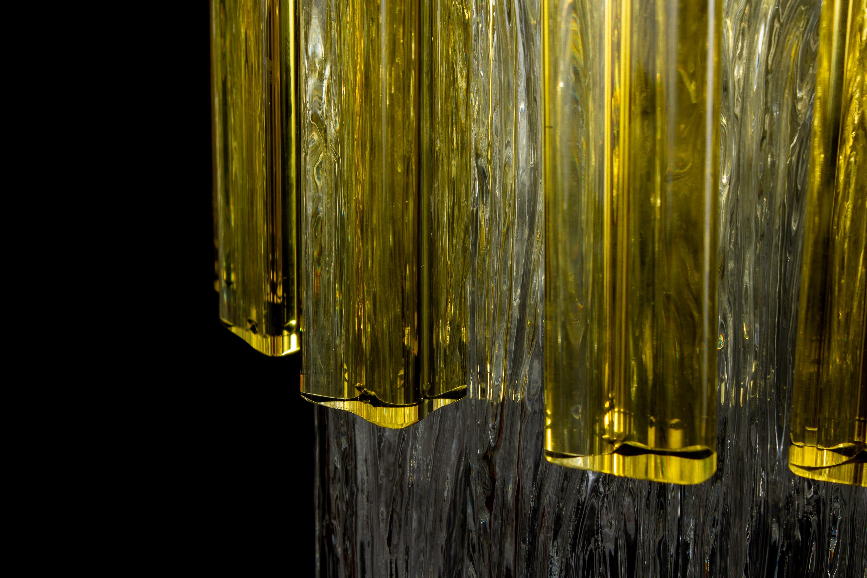 Blown Glass Venini Original Tronchi and Gold Triedi Chandelier or Lantern, Murano, 1960 For Sale