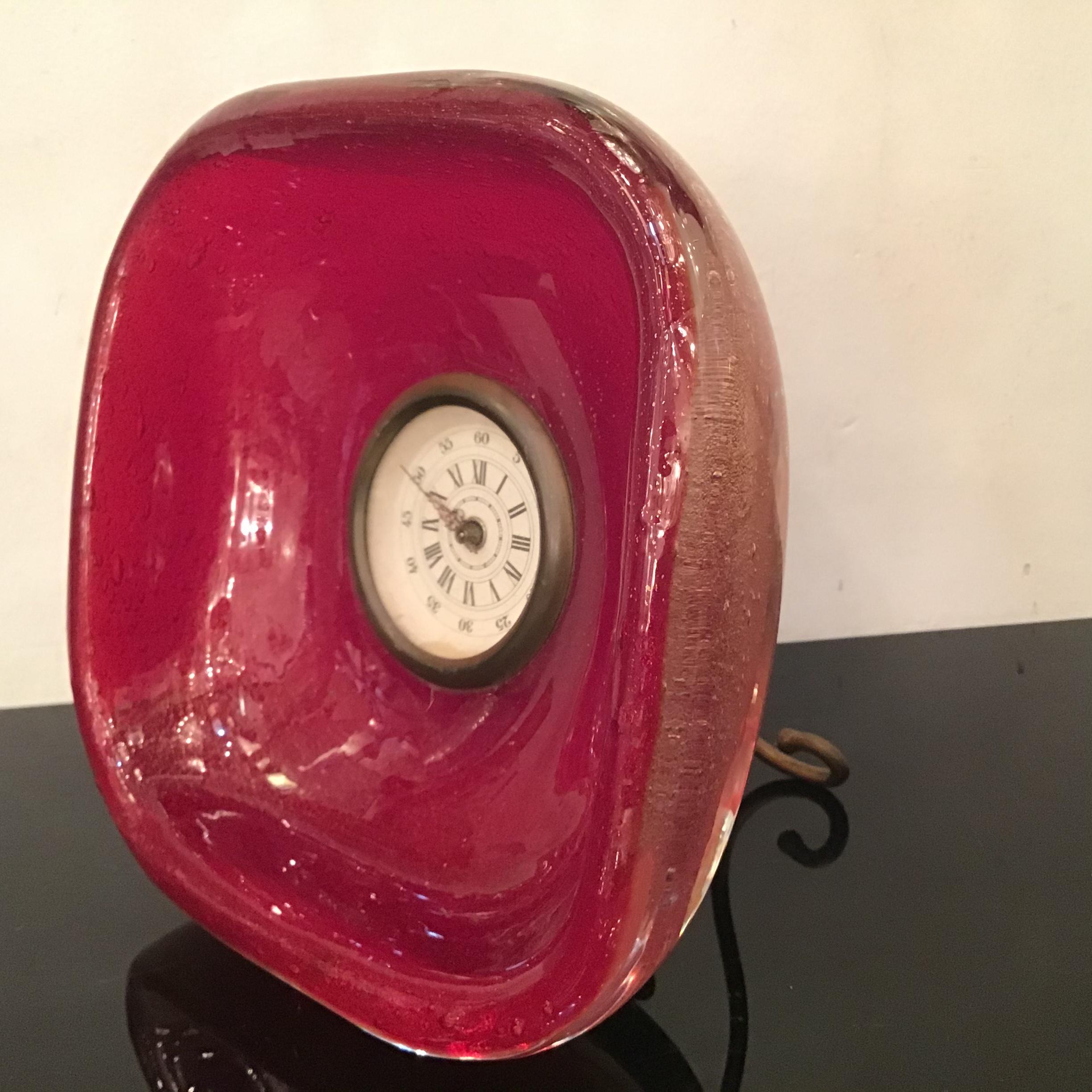 VENINI Table Clock /Scrivania Brass Murano Glass 1950 Italy  For Sale 5
