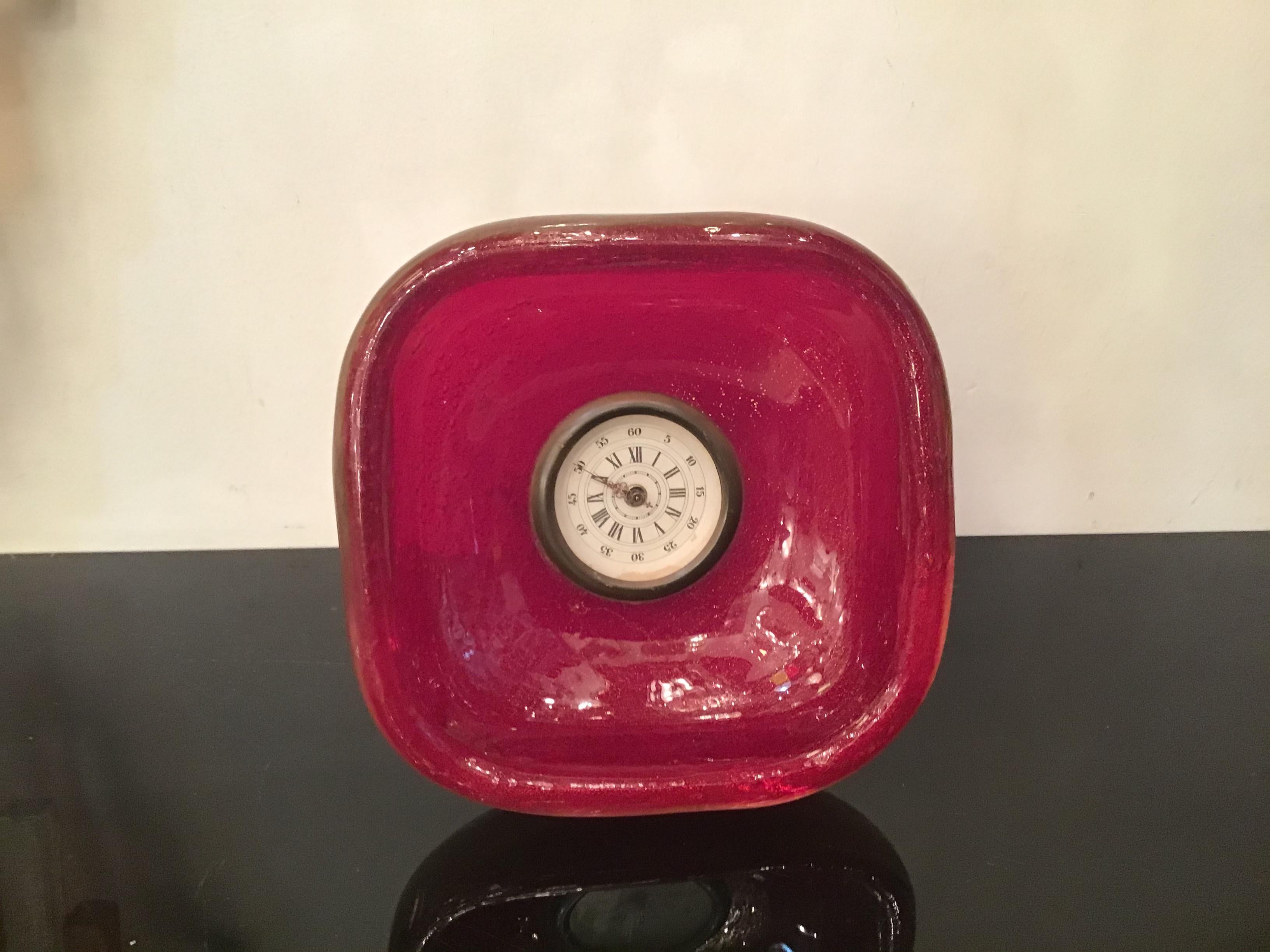 VENINI Table Clock /Scrivania Brass Murano Glass 1950 Italy  For Sale 2