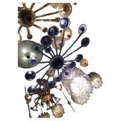 VENINI Oval Blu Chandelier Murano Glass Iron Wood 1930 Italy