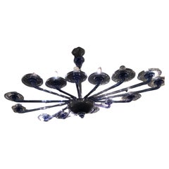 VENINI Oval Blu Chandelier Murano Glass Iron Wood 1930 Italy