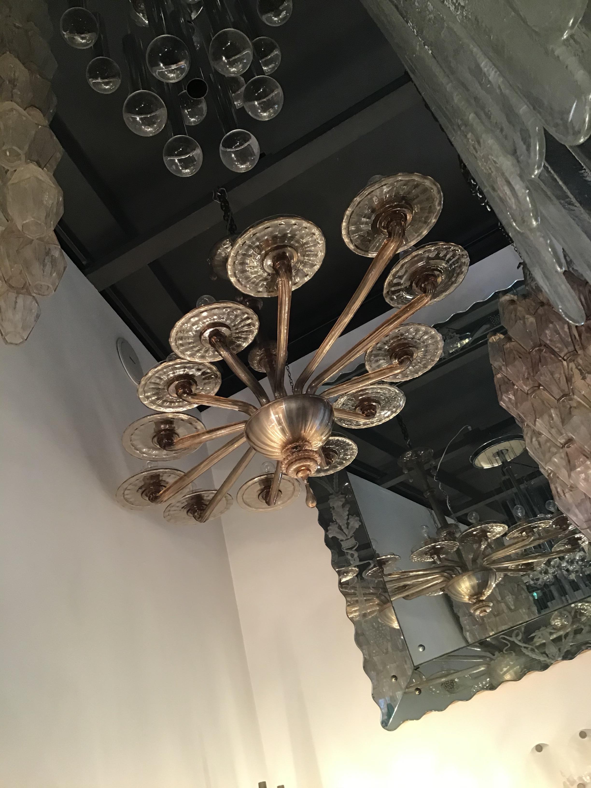 Venini Lampadario ovale in vetro di Murano a 12 luci, 1930, Italia in vendita 12