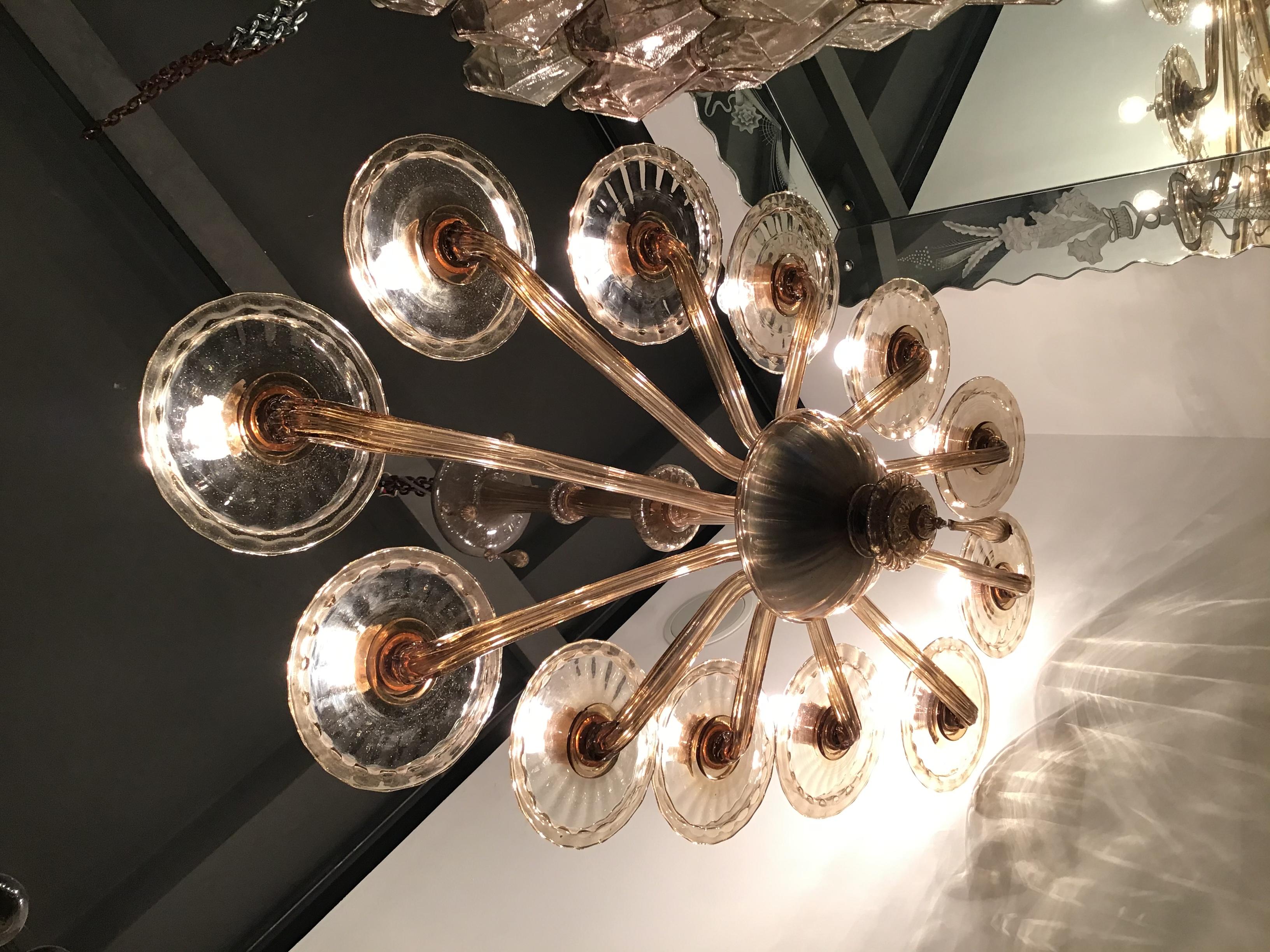 20th Century Venini Oval Murano Glass Chandelier 12-Light, 1930, Italy For Sale