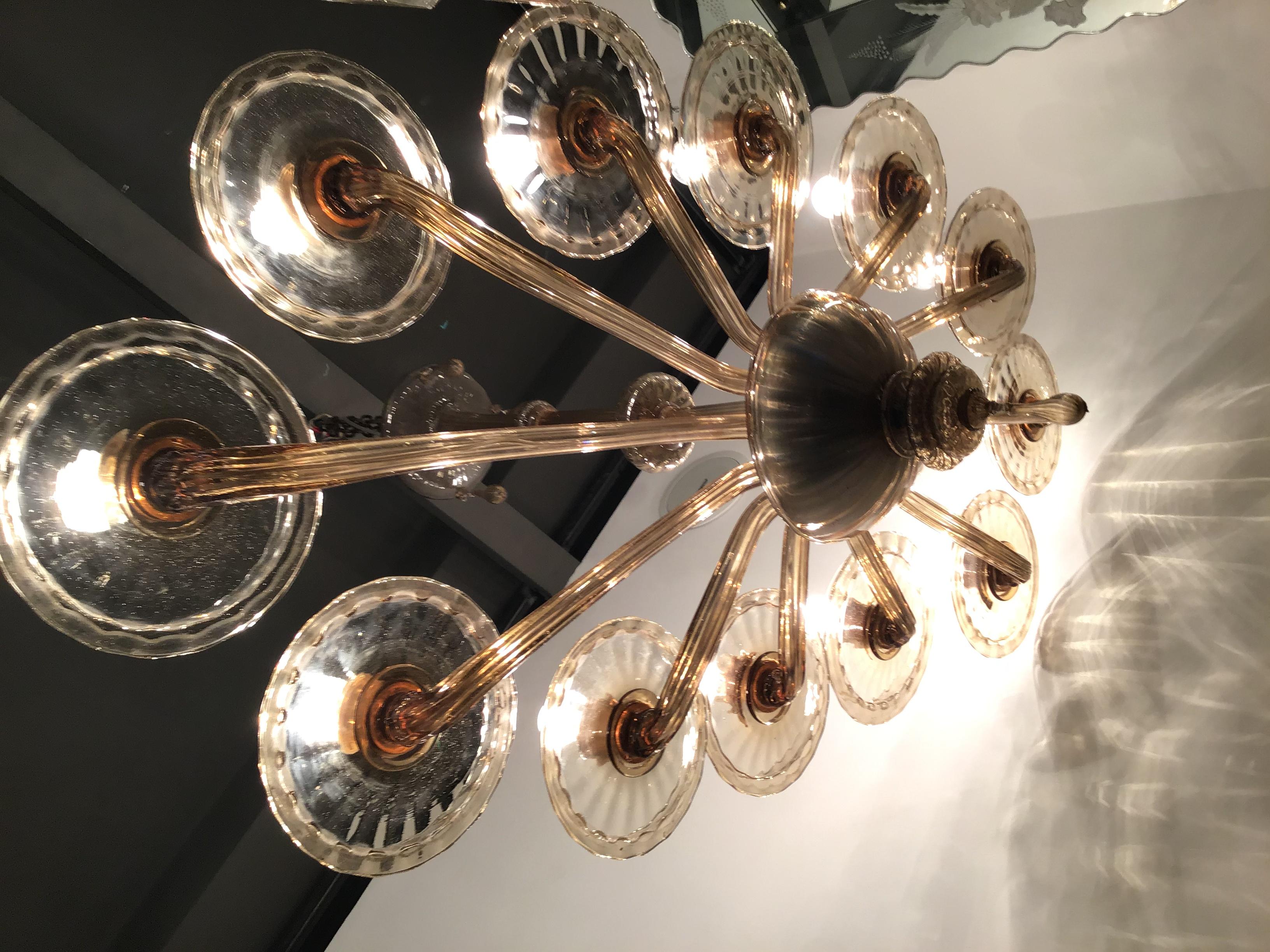 Venini Oval Murano Glass Chandelier 12-Light, 1930, Italy For Sale 1