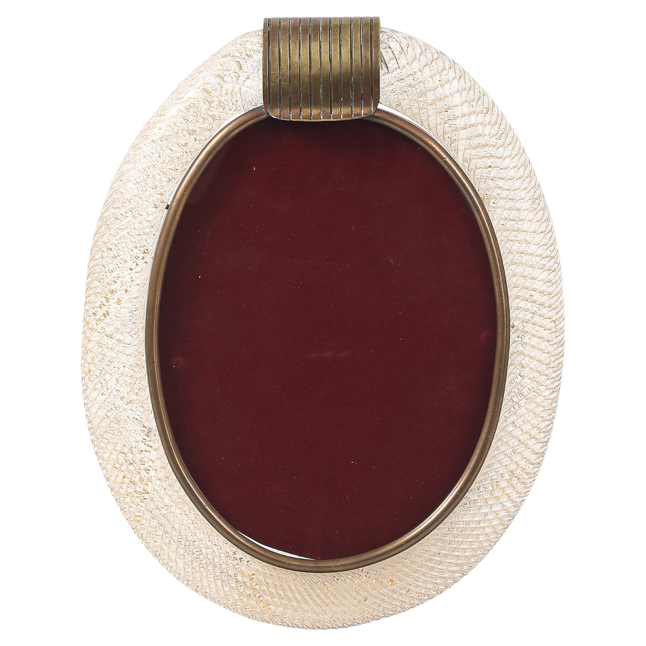 Venini Oval Murano Glass Gold Inclusions and Brass Picture Frame, Italy, 1940s