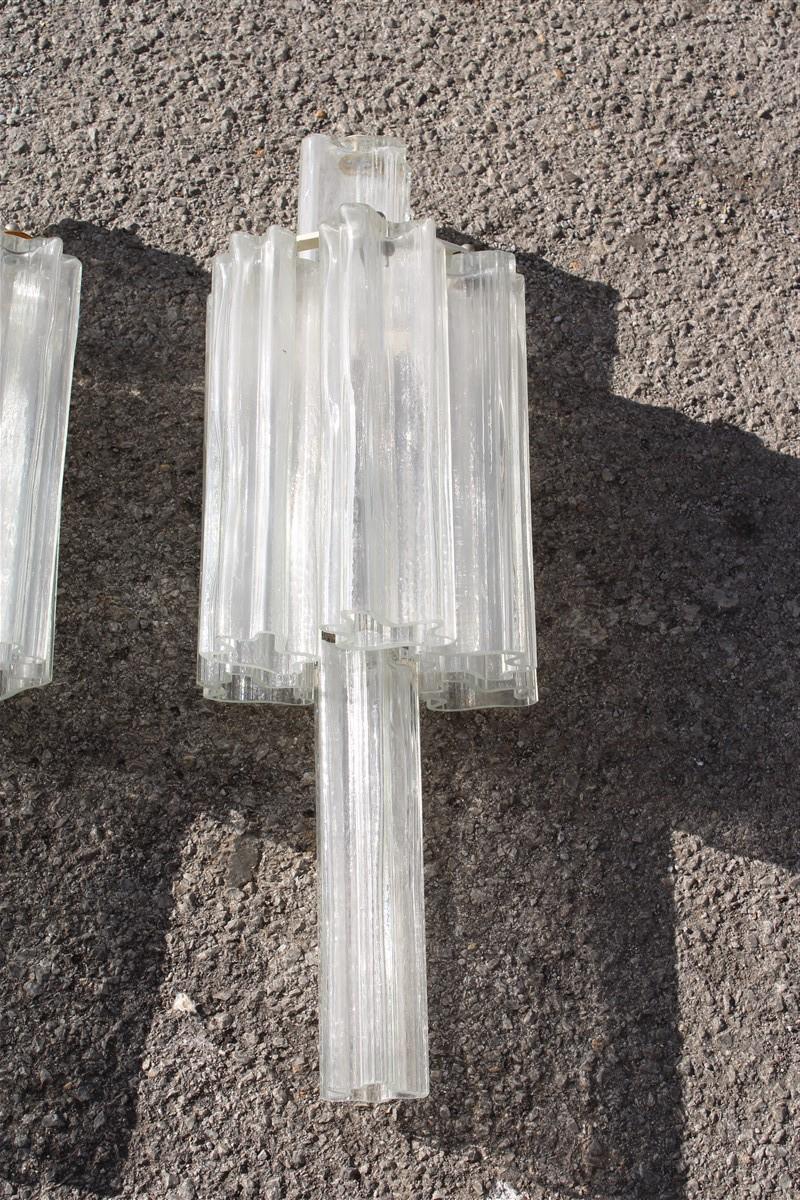 Venini pair of Murano transparent glass wall sconces Italian design, 1960s.