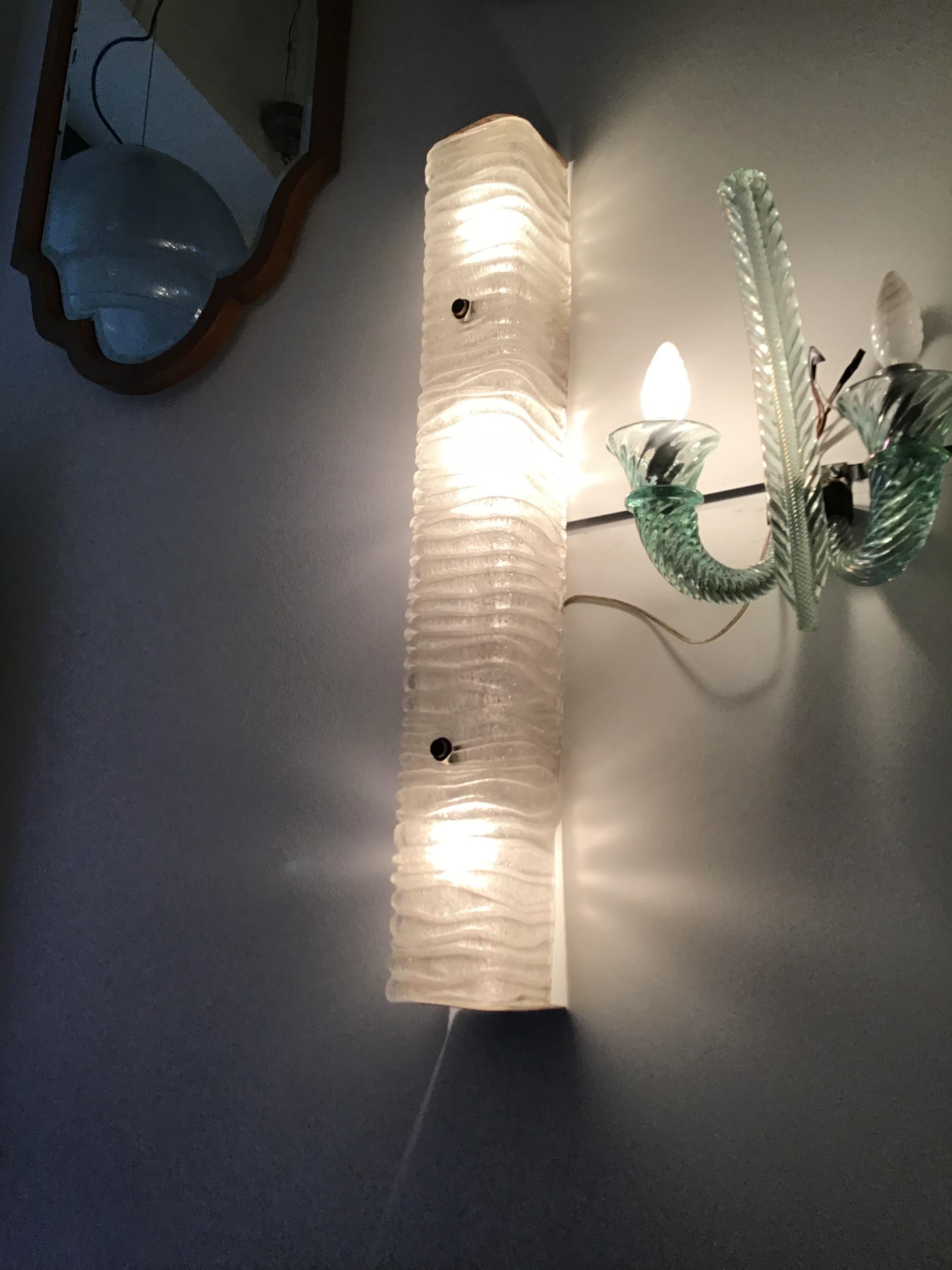 Venini Pair of Sconces Murano Glass Brass, 1940 For Sale 3