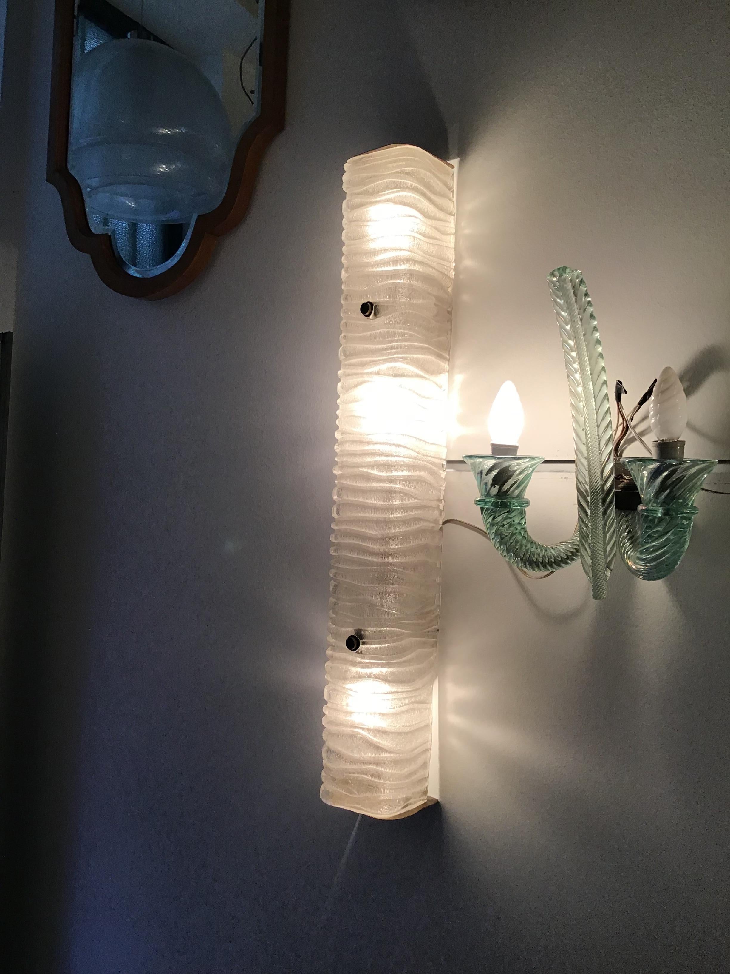 Venini Pair of Sconces Murano Glass Brass, 1940 For Sale 4